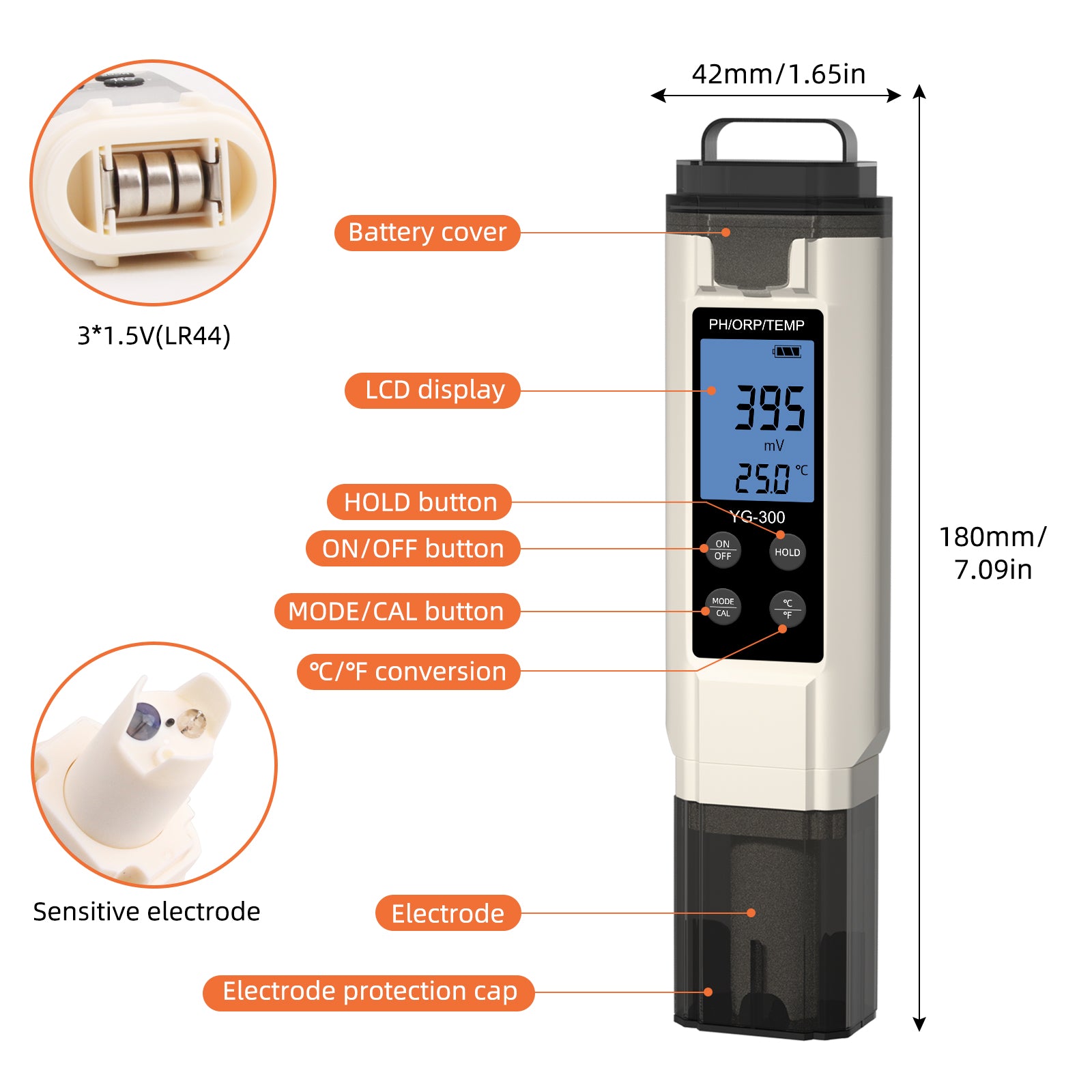 Tilswall Tester Acqua 3 in 1 pH ORP Temperatura