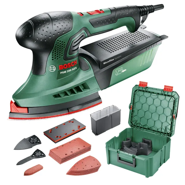 Bosch PSM 200 AES levigatrice palmare 200W SystemBox M accessori