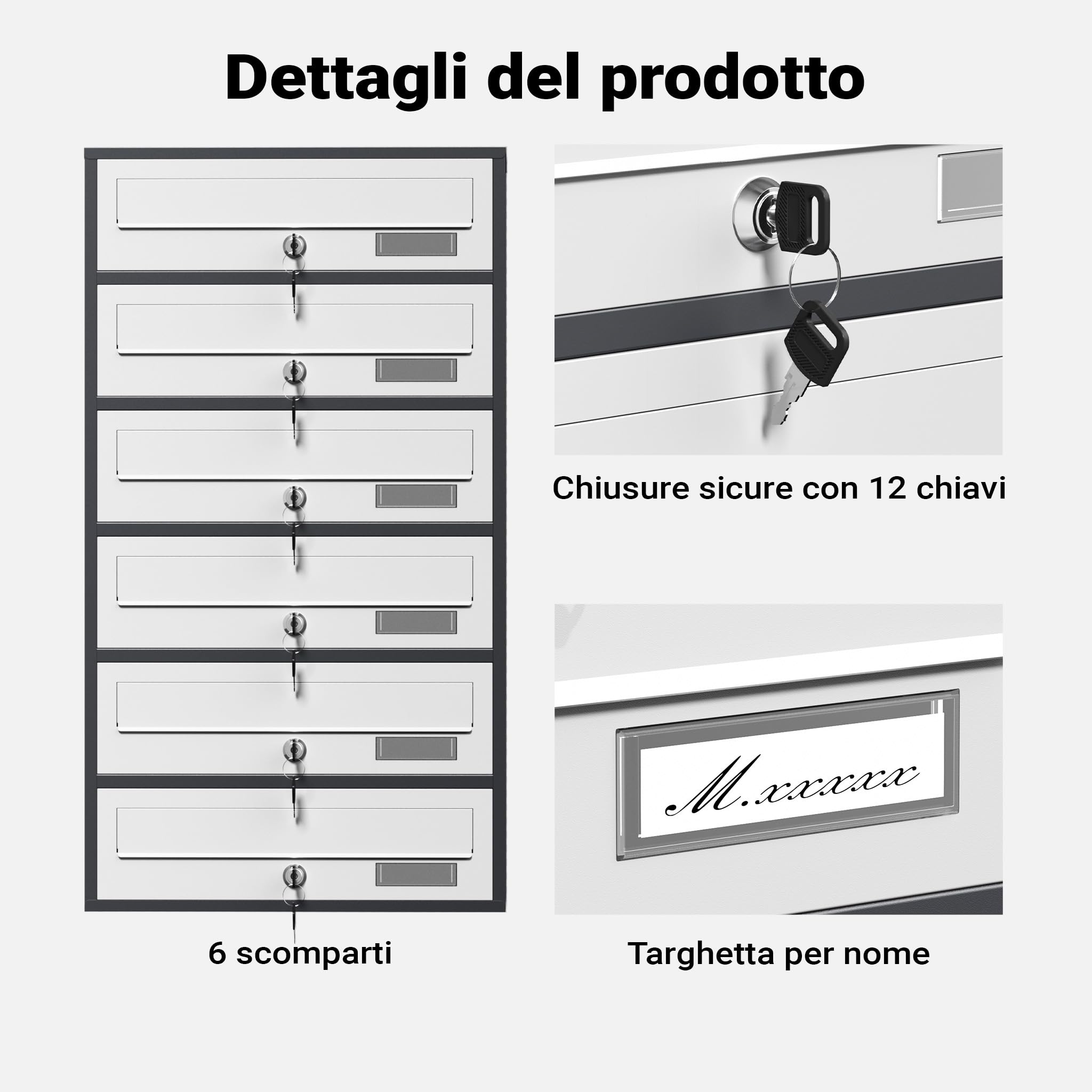 Wiltec Cassetta Postale 6 Posti Bianco Antracite 150 cm