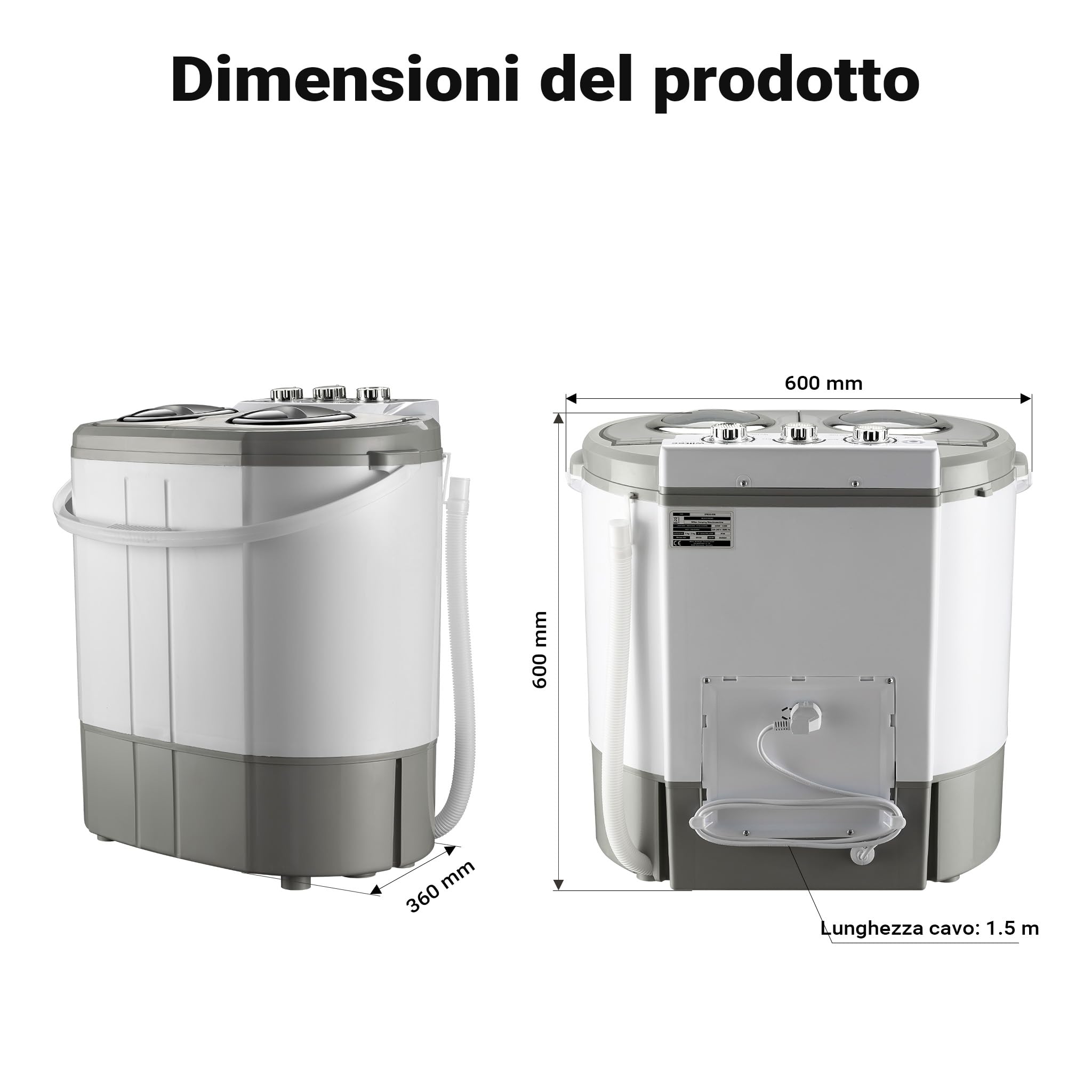 Wiltec Lavatrice camper portatile 3 kg con centrifuga
