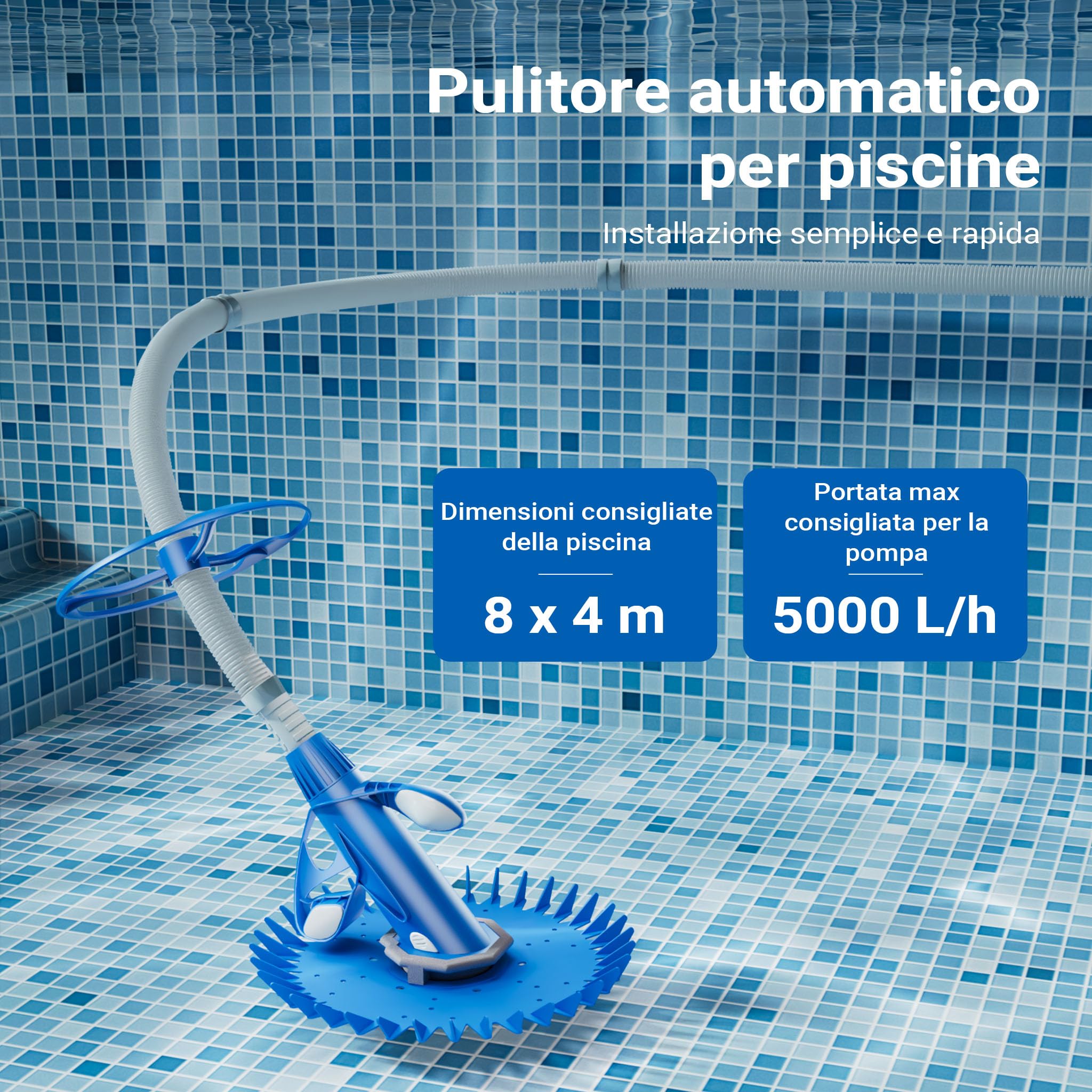 Wiltec Pulitore Piscina Automatico Fondo con 12 tubi