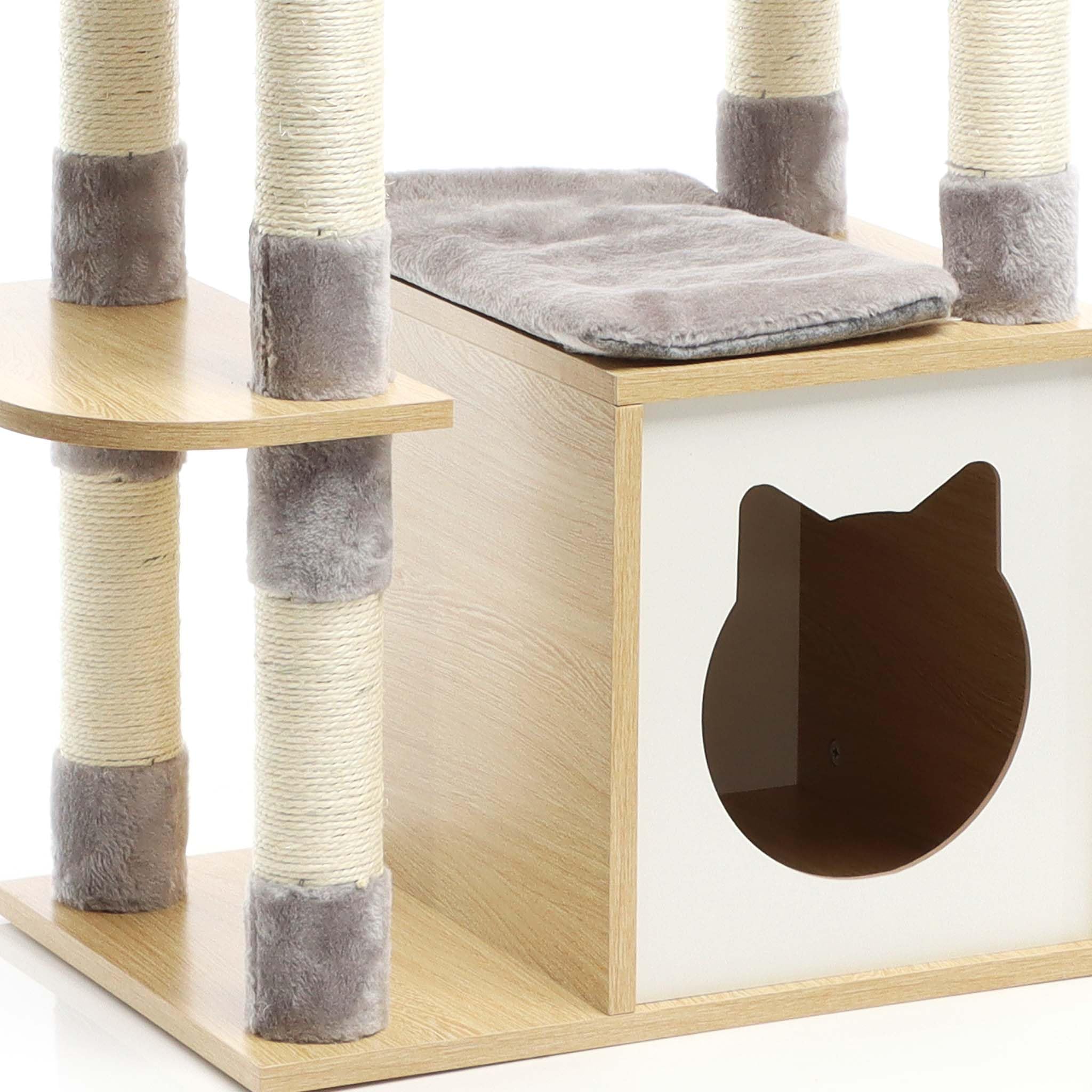 Fudajo Albero Tiragraffi 126cm Grigio con Casetta e Cuccia