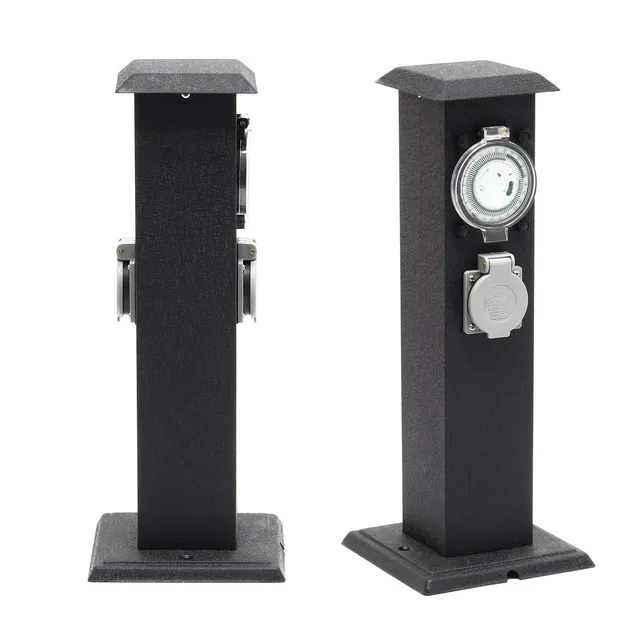 Wiltec Colonna Doppia Nera Multipresa Giardino 2 Prese Timer