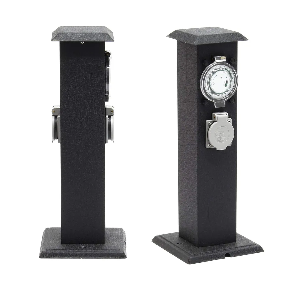 Wiltec Colonna Doppia Nera Multipresa Giardino 2 Prese Timer