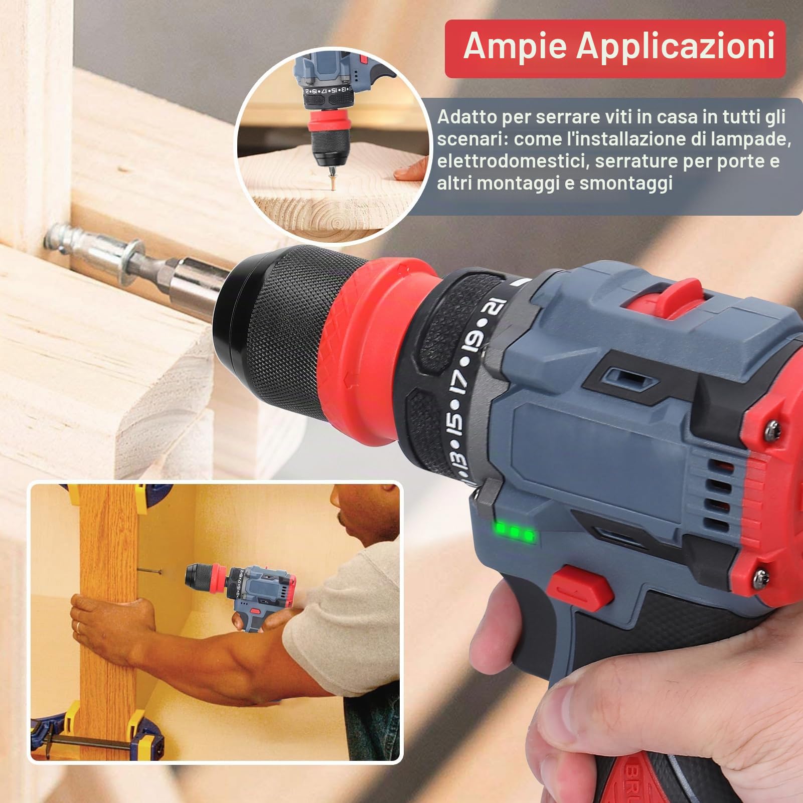 Weytoll Trapano Avvitatore Batteria 21V 55Nm Brushless 2in1