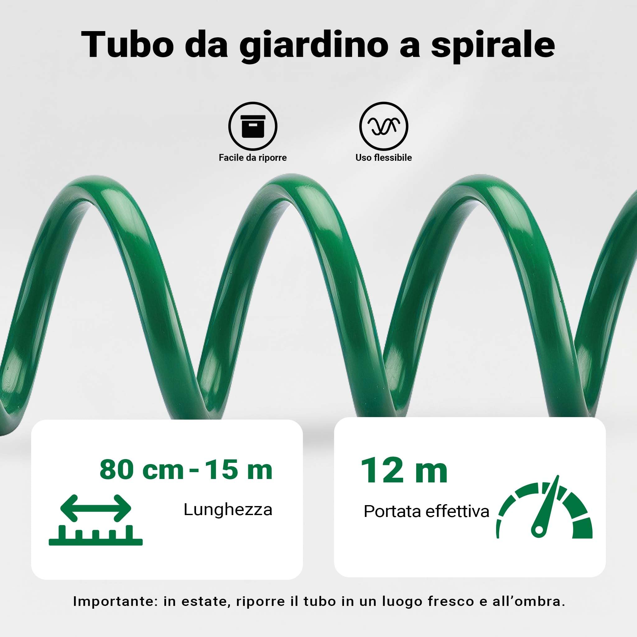 Wiltec tubo a spirale giardino 15 m 1/2-3/4 6 bar