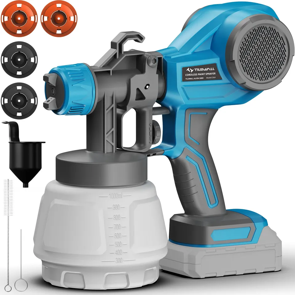 Tilswall Pistola a Spruzzo HVLP Senza Fili 1000ml 4 Ugelli