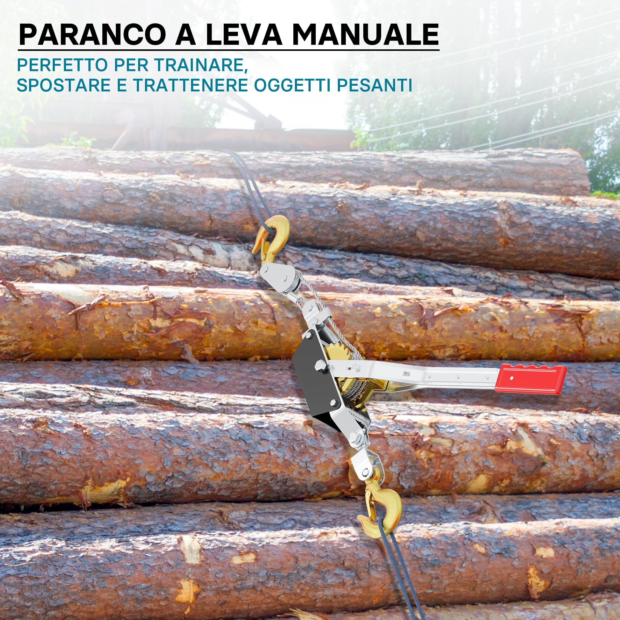 Wiltec Paranco a Leva 2000 kg Fune 2,2 m con Ganci