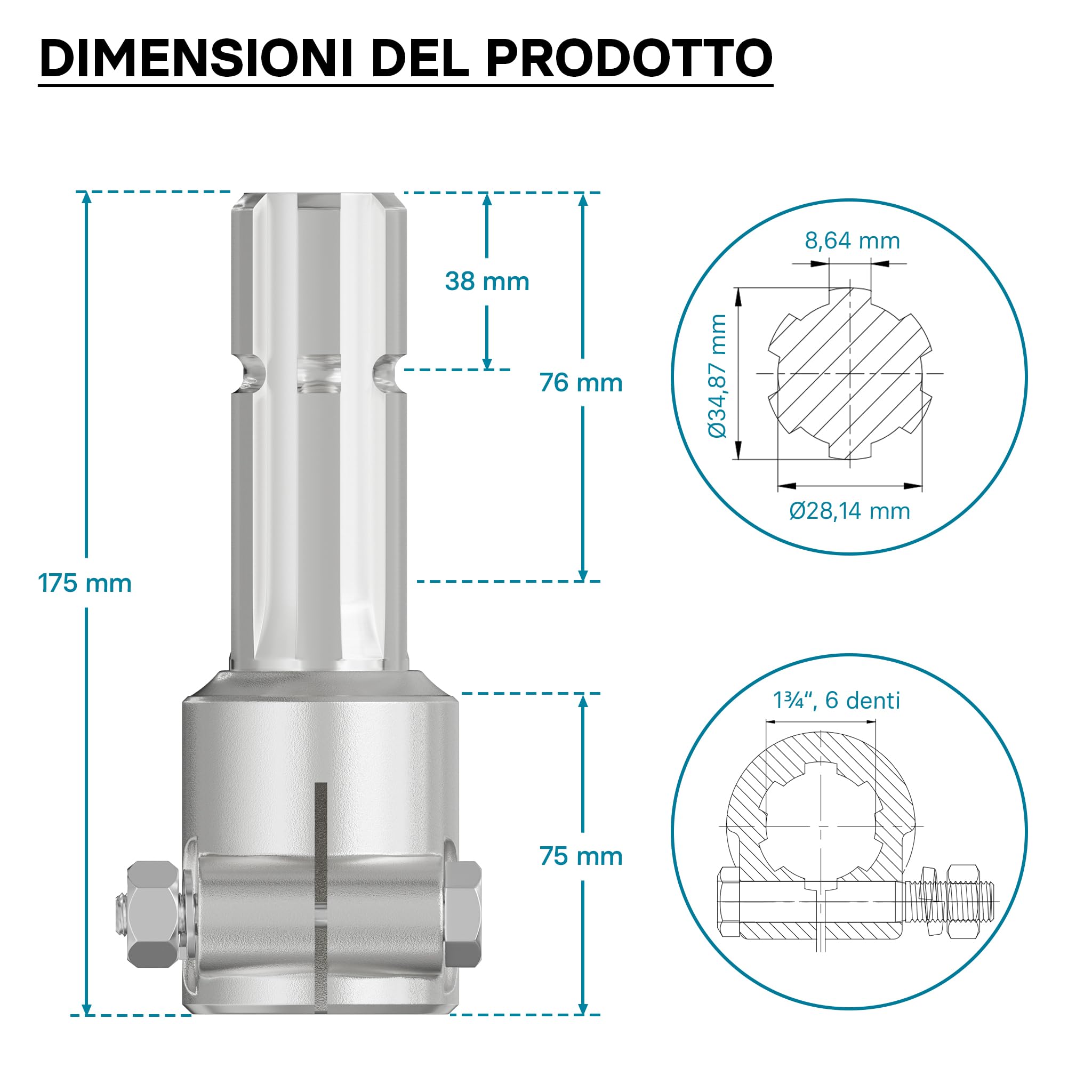 Wiltec boccola albero cardanico 175 mm 1 3/8 6D acciaio