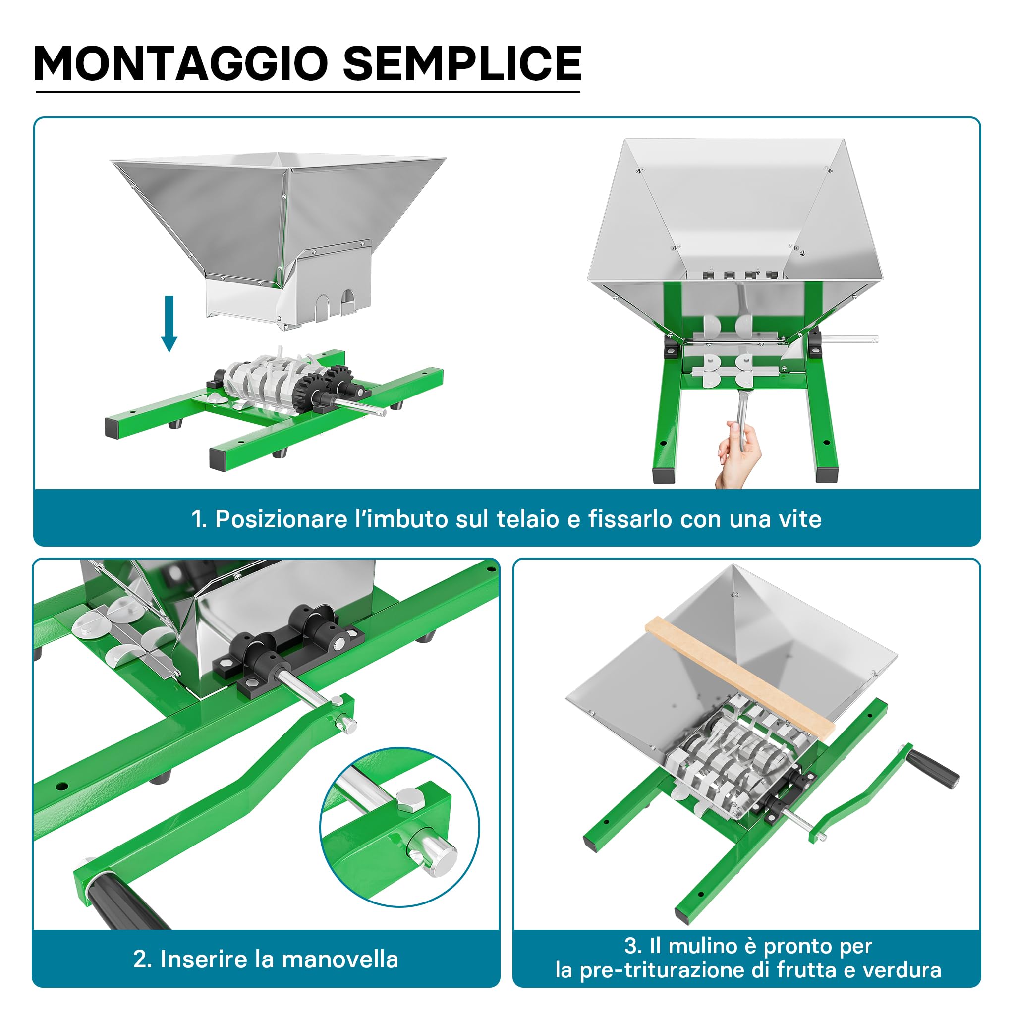 Wiltec mulino macina frutta manuale 7 litri inox