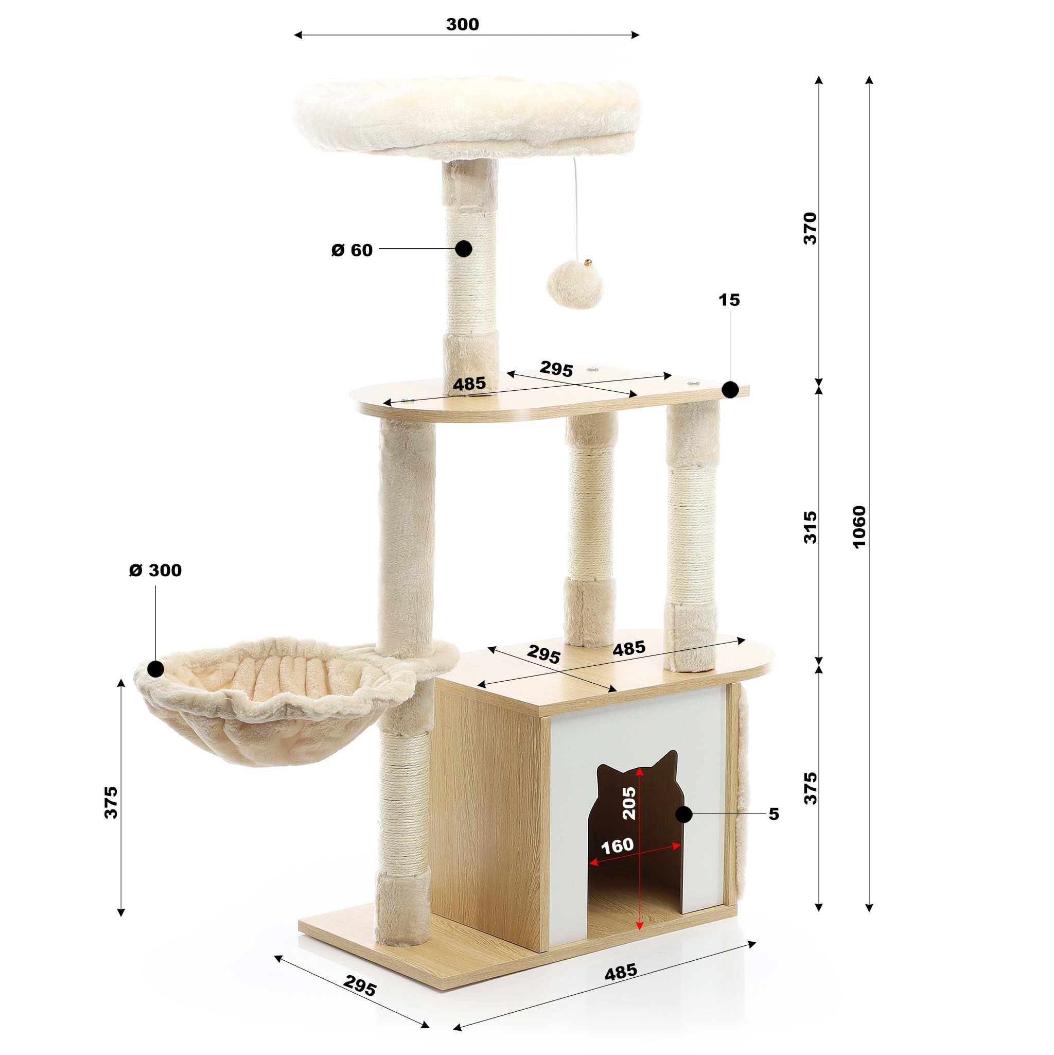 Fudajo Albero Tiragraffi Gatto 106 cm Beige Casetta