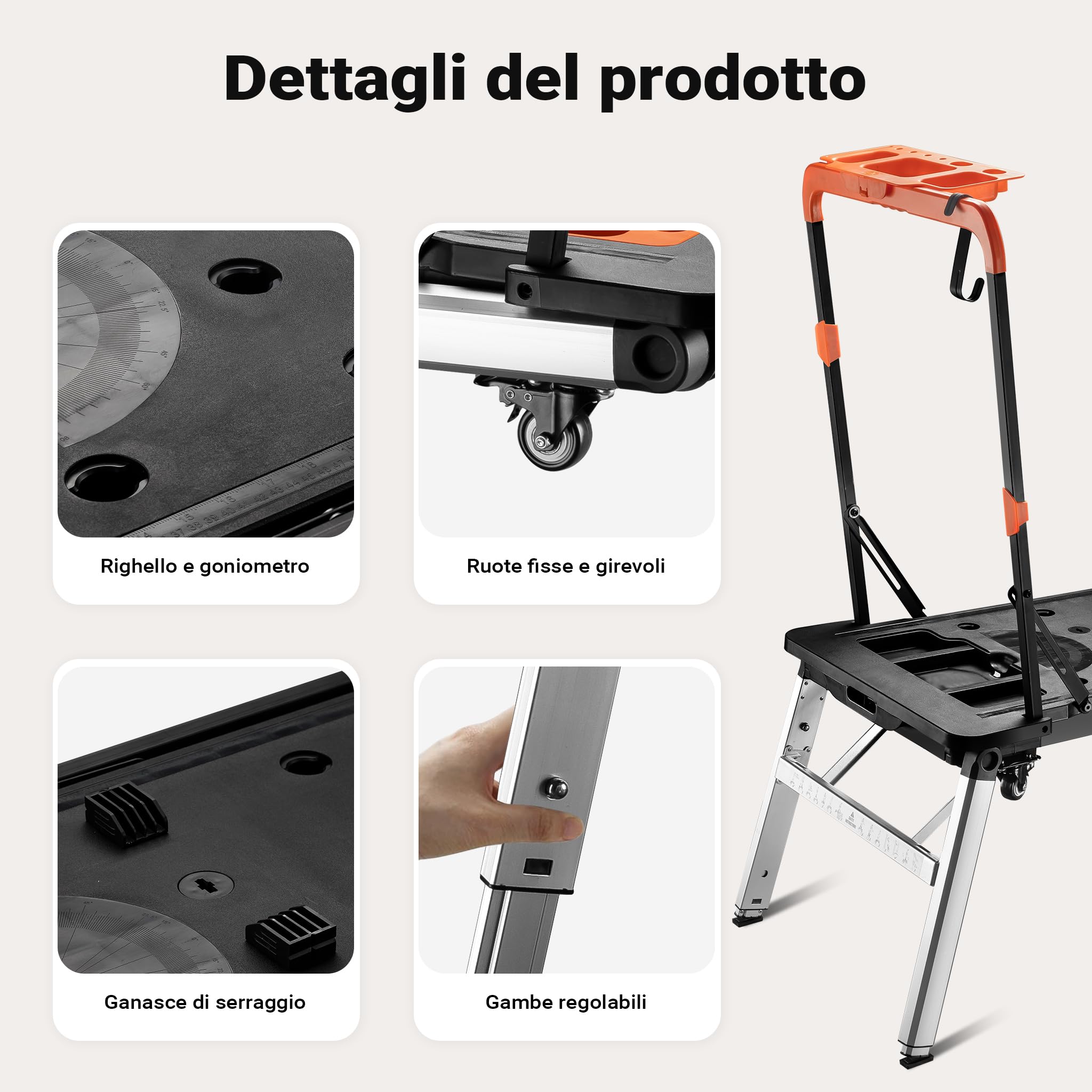 Wiltec Banco lavoro pieghevole 7 in 1 108,5 cm fino a 250 kg
