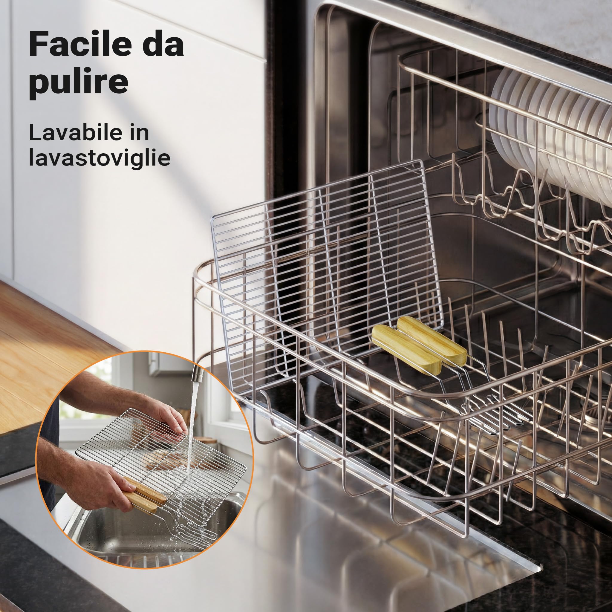 Wiltec Griglia BBQ 54x34cm Acciaio Inox con Manici