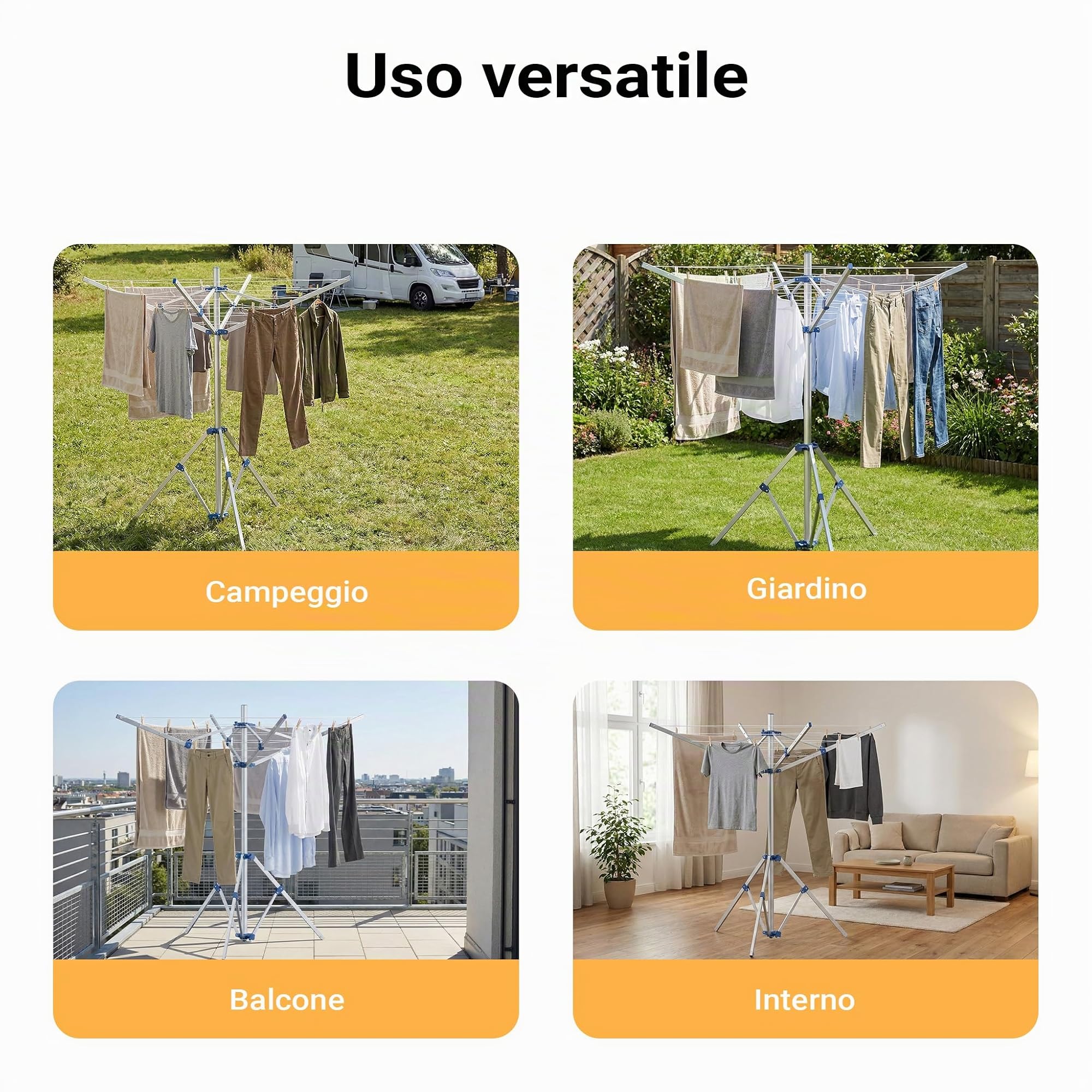 Wiltec Stendibiancheria a Ombrello 16 m alluminio 155 cm