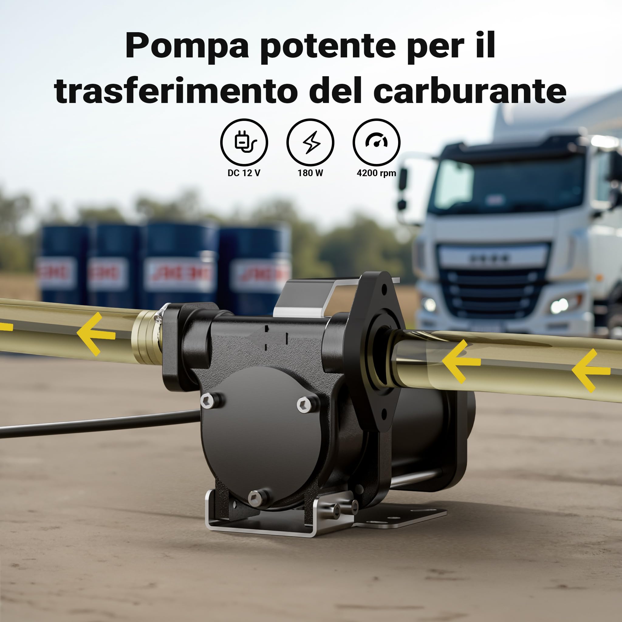 Wiltec pompa travaso carburante 12V 40 l/min 180W
