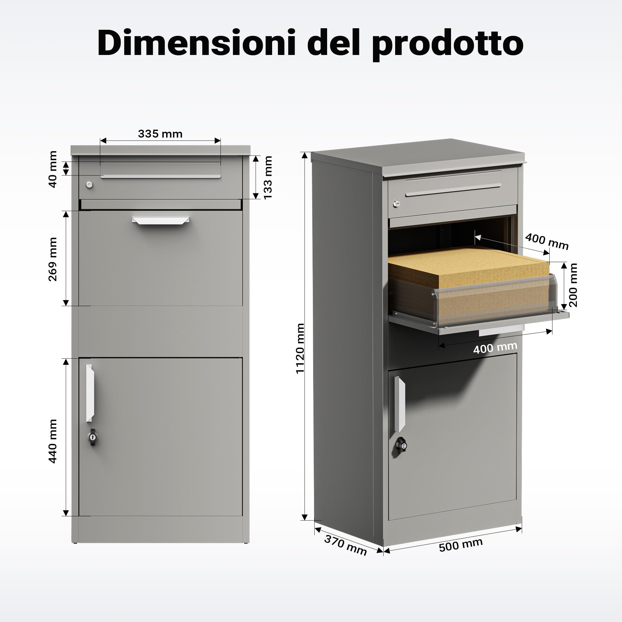 Wiltec Cassetta Pacchi Grigia 50x37x112cm con Serratura