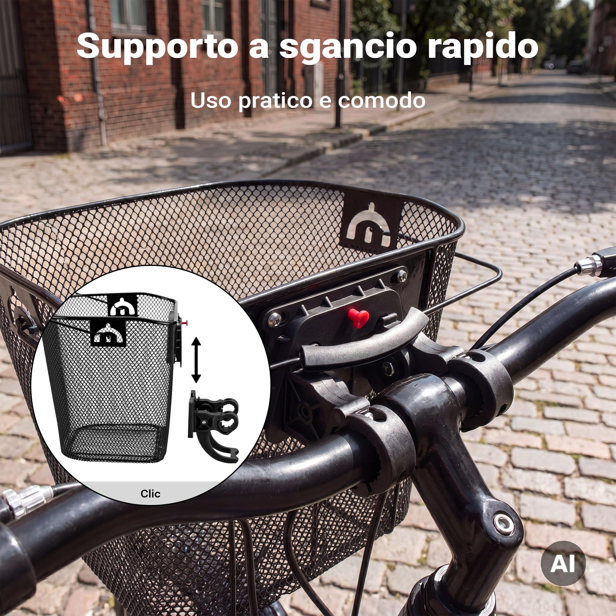Wiltec cestino bici anteriore in acciaio nero removibile