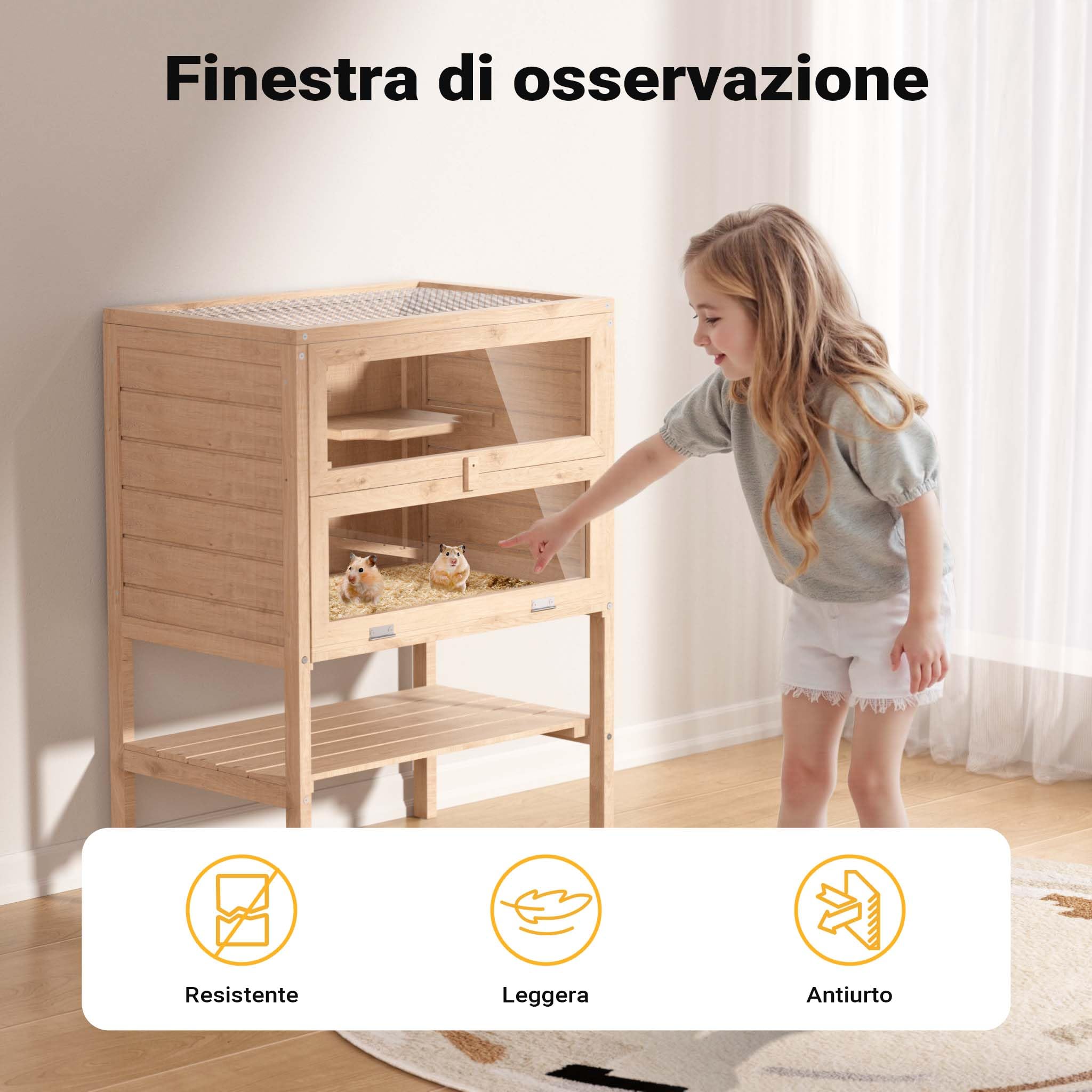 Wiltec Gabbia Roditori 3 Livelli 60x40x80 Legno Plexiglas