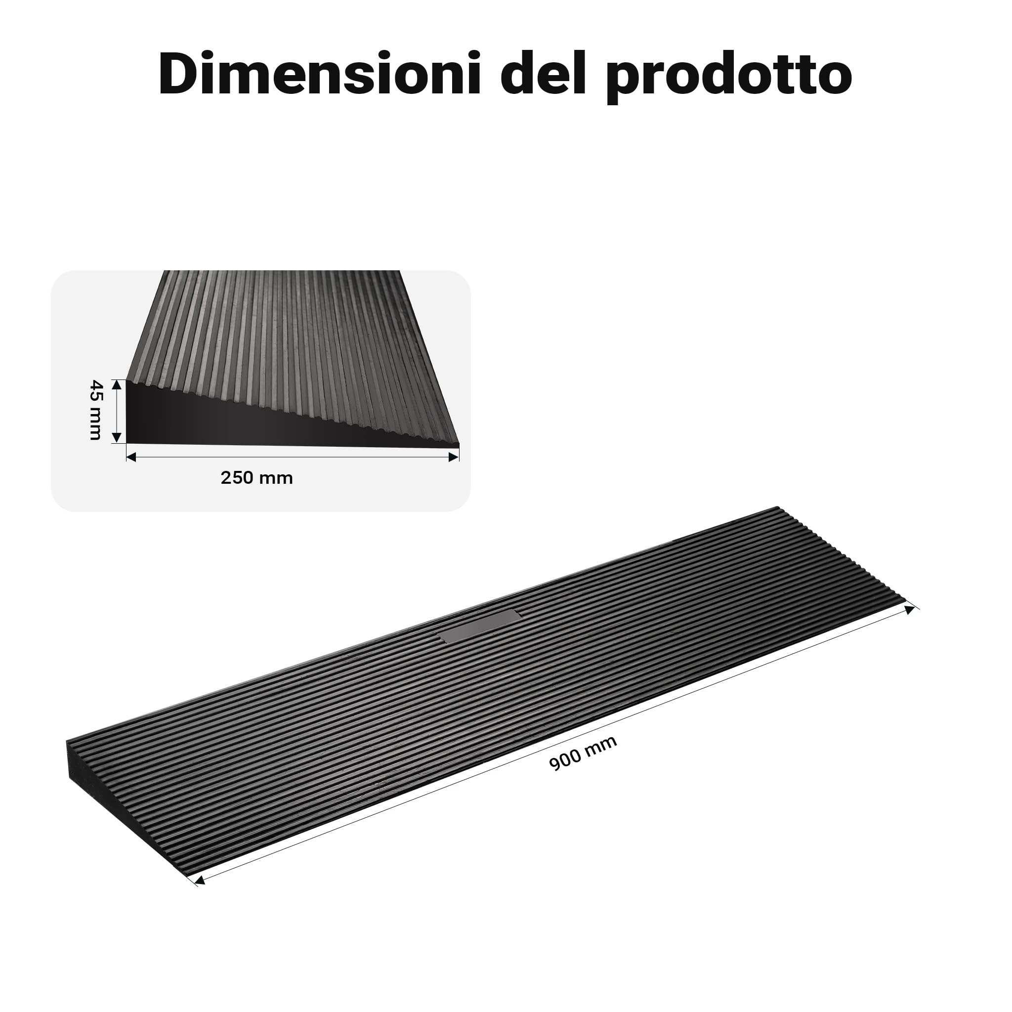 Wiltec Rampa gomma soglia 900x250x45mm 50t antiscivolo