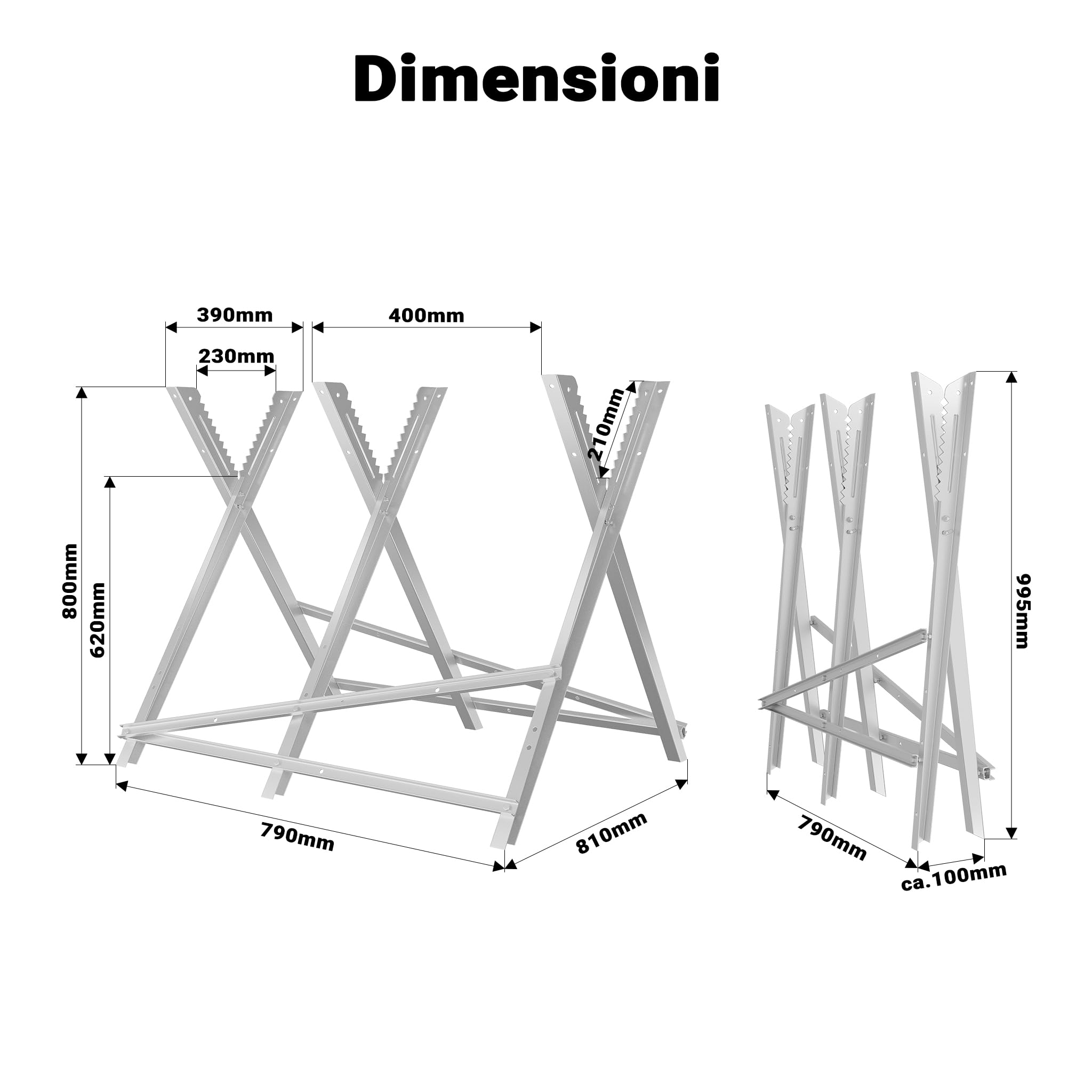 Wiltec Cavalletto Taglialegna Pieghevole 100 Kg Acciaio
