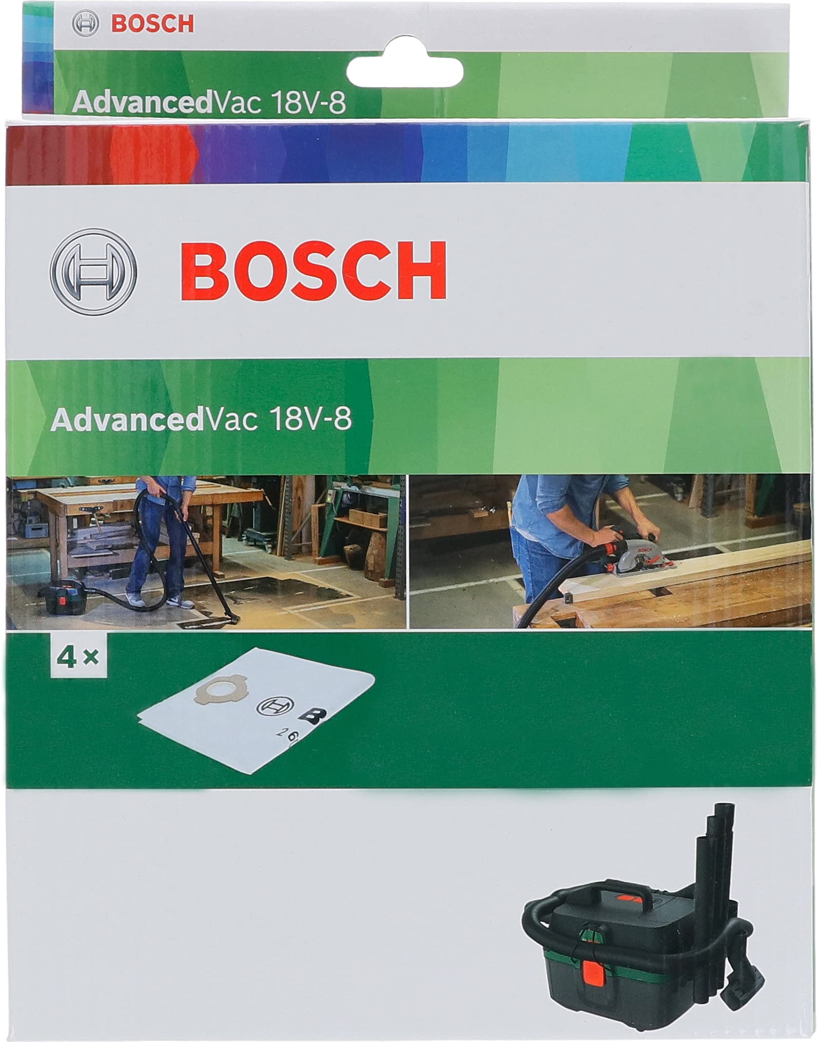 Bosch AdvancedVac 18V-8 sacchetti tessuto 4 pezzi