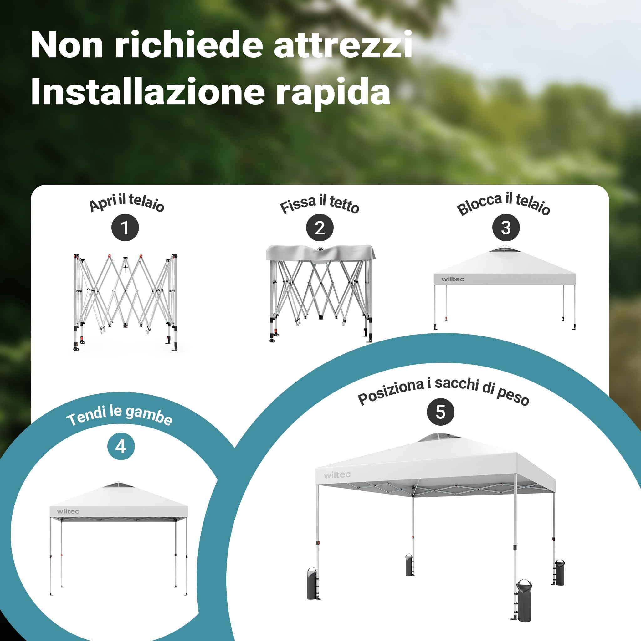 Wiltec Gazebo pieghevole 3x3 m bianco UV50+