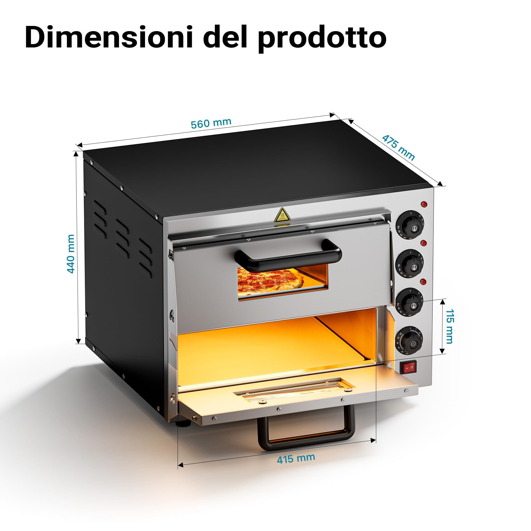 Wiltec Forno pizza elettrico 2 livelli 3000W 350°C