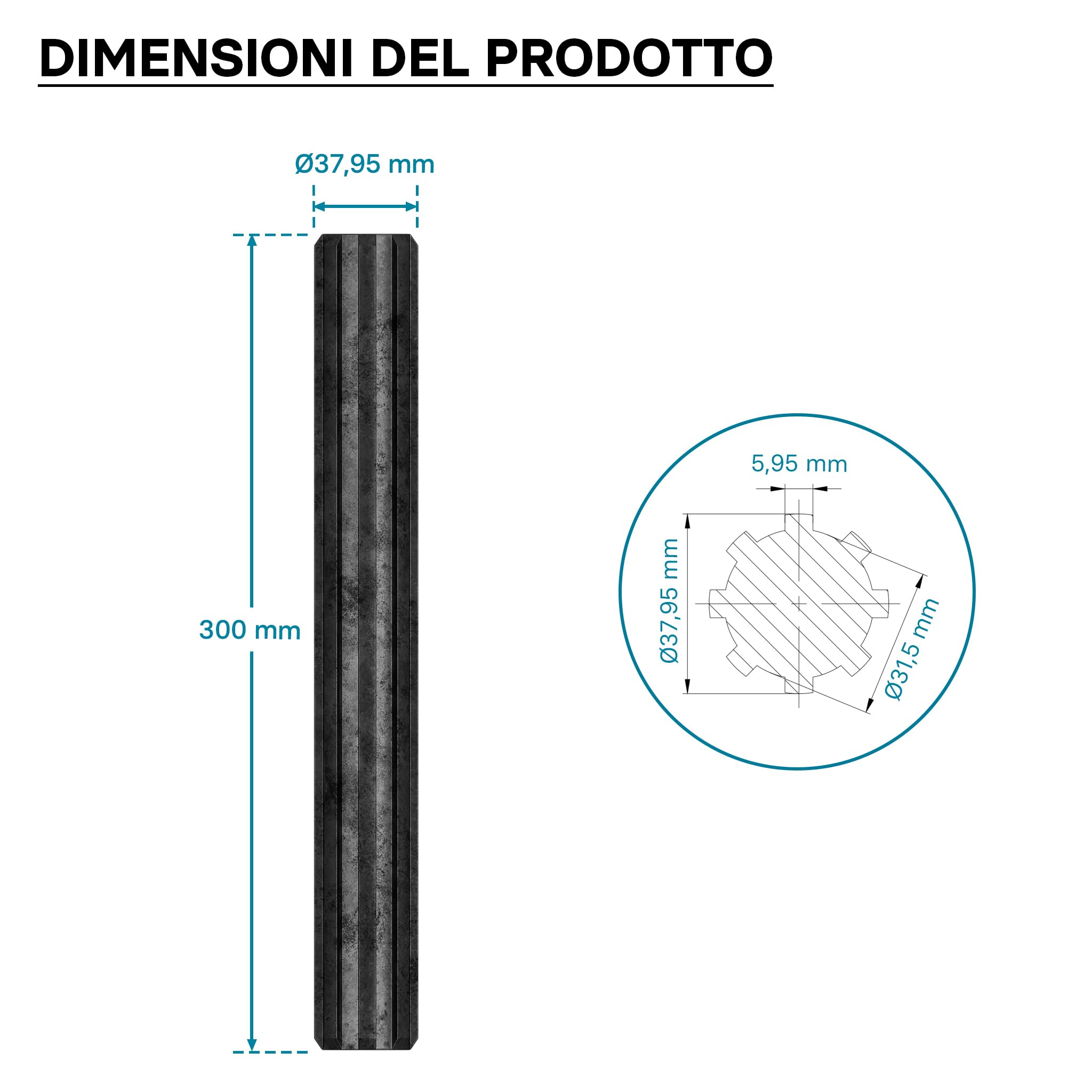 Wiltec GT Albero Scanalato 300 mm 8 Denti 32x38x6 per Cardano