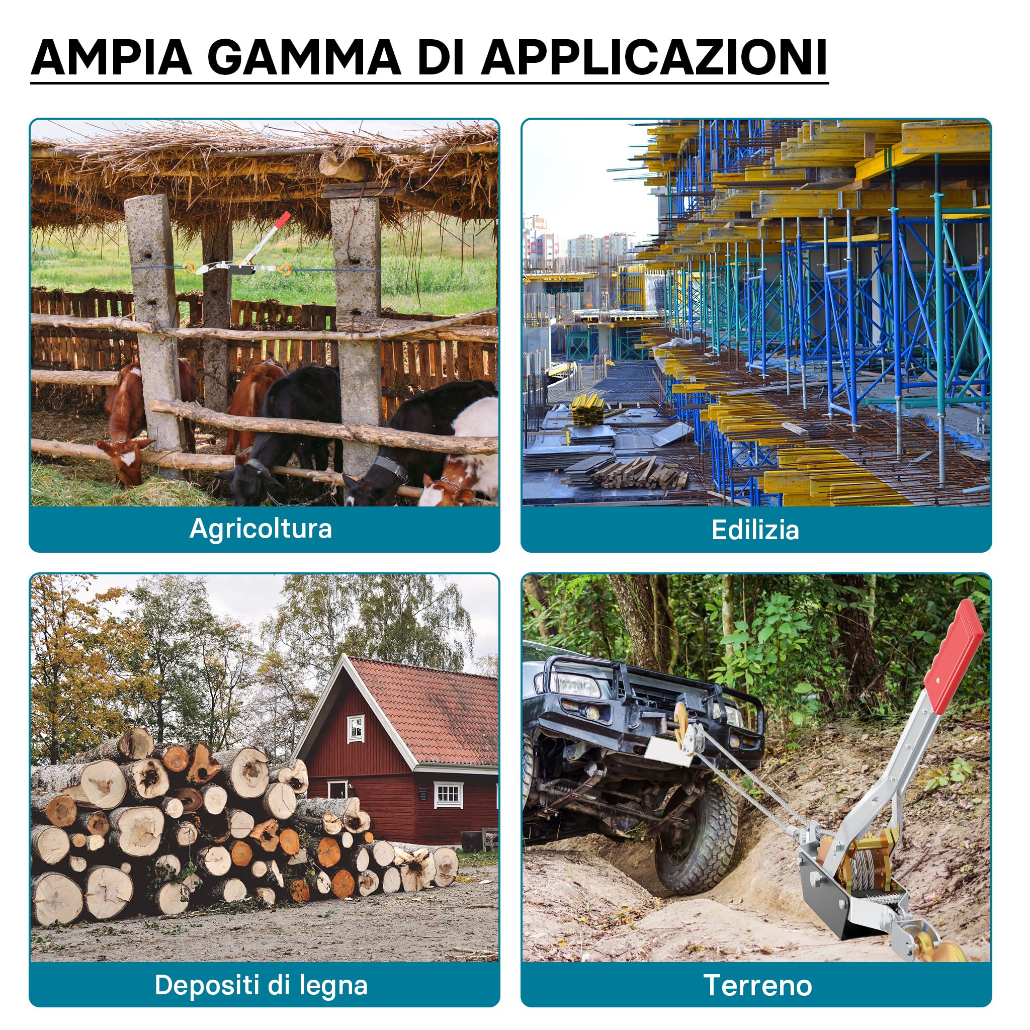 Wiltec Paranco a Leva 2000 kg Fune 2,2 m con Ganci