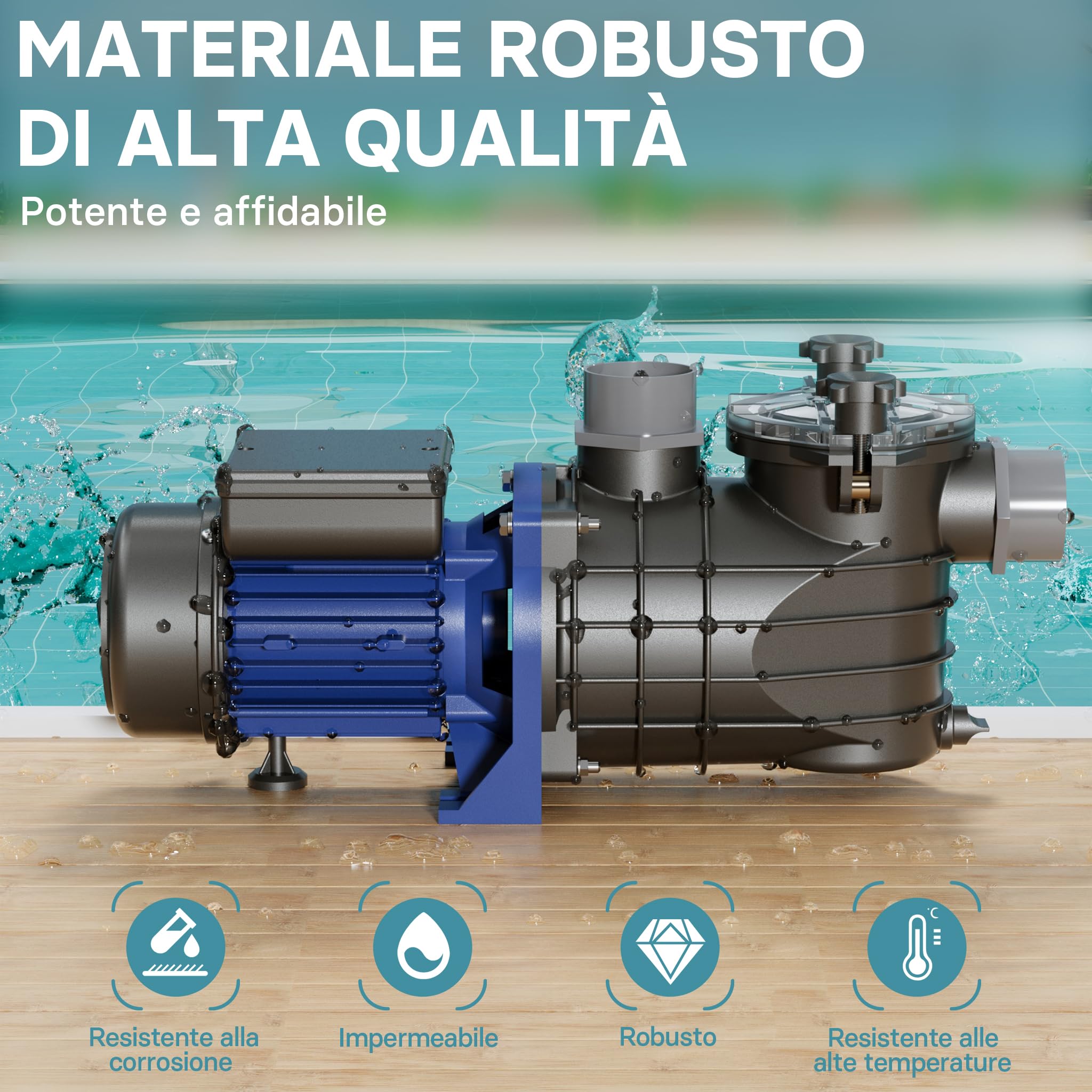 Wiltec Pompa Piscina 13200 l/h 370W con filtro