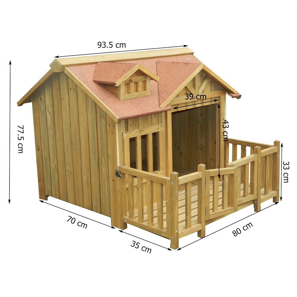 Wiltec Cuccia Cani XL in Legno Marrone con Terrazza