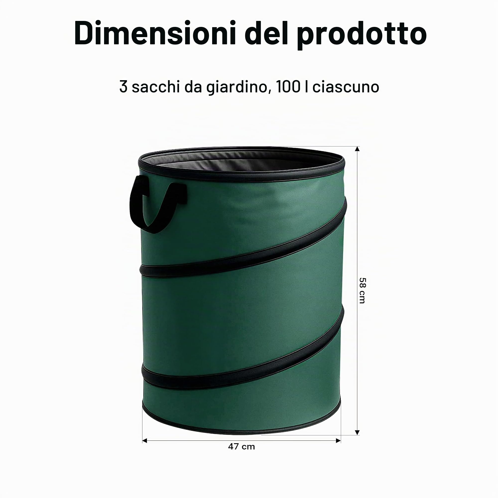 Wiltec sacchi foglie pop-up 100 L verdi 3 pezzi 600D