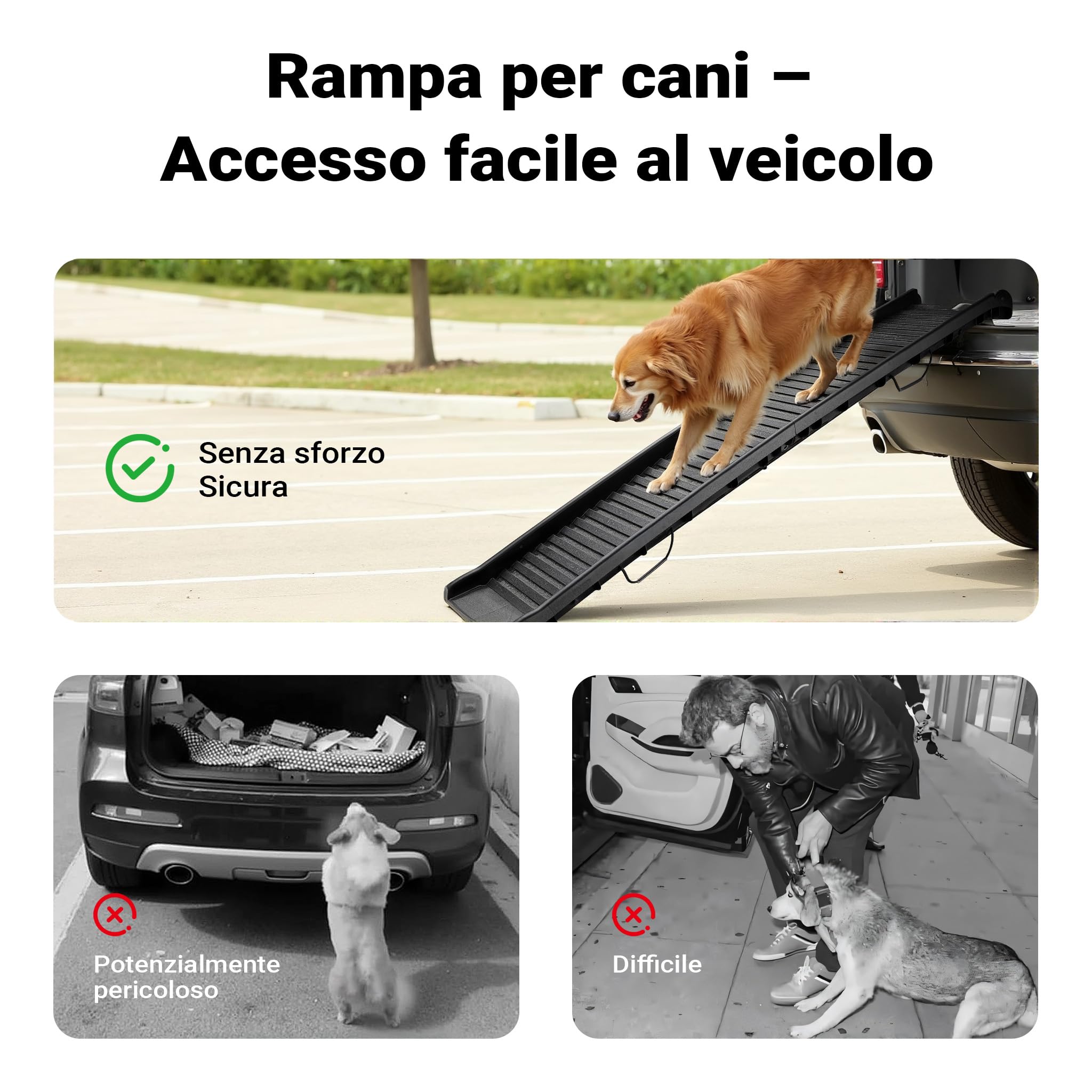 Wiltec Rampa Cani Pieghevole Antiscivolo 156x40 cm Nera