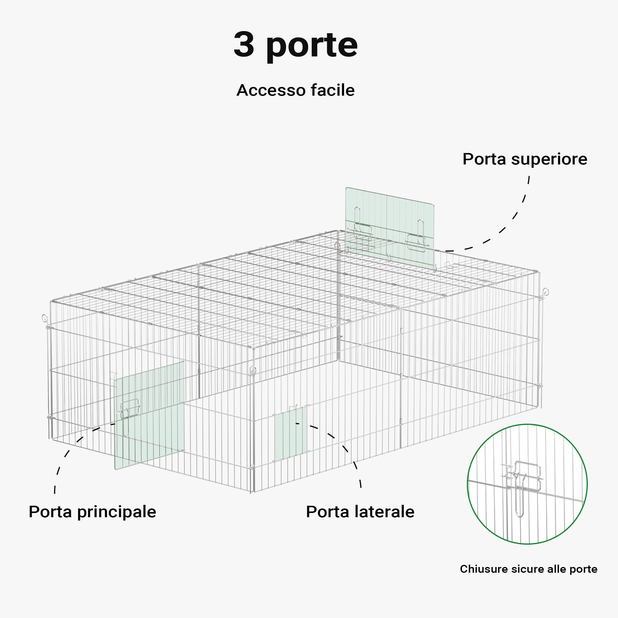 Wiltec Recinto 216x116x65 cm per Conigli con Telo Parasole