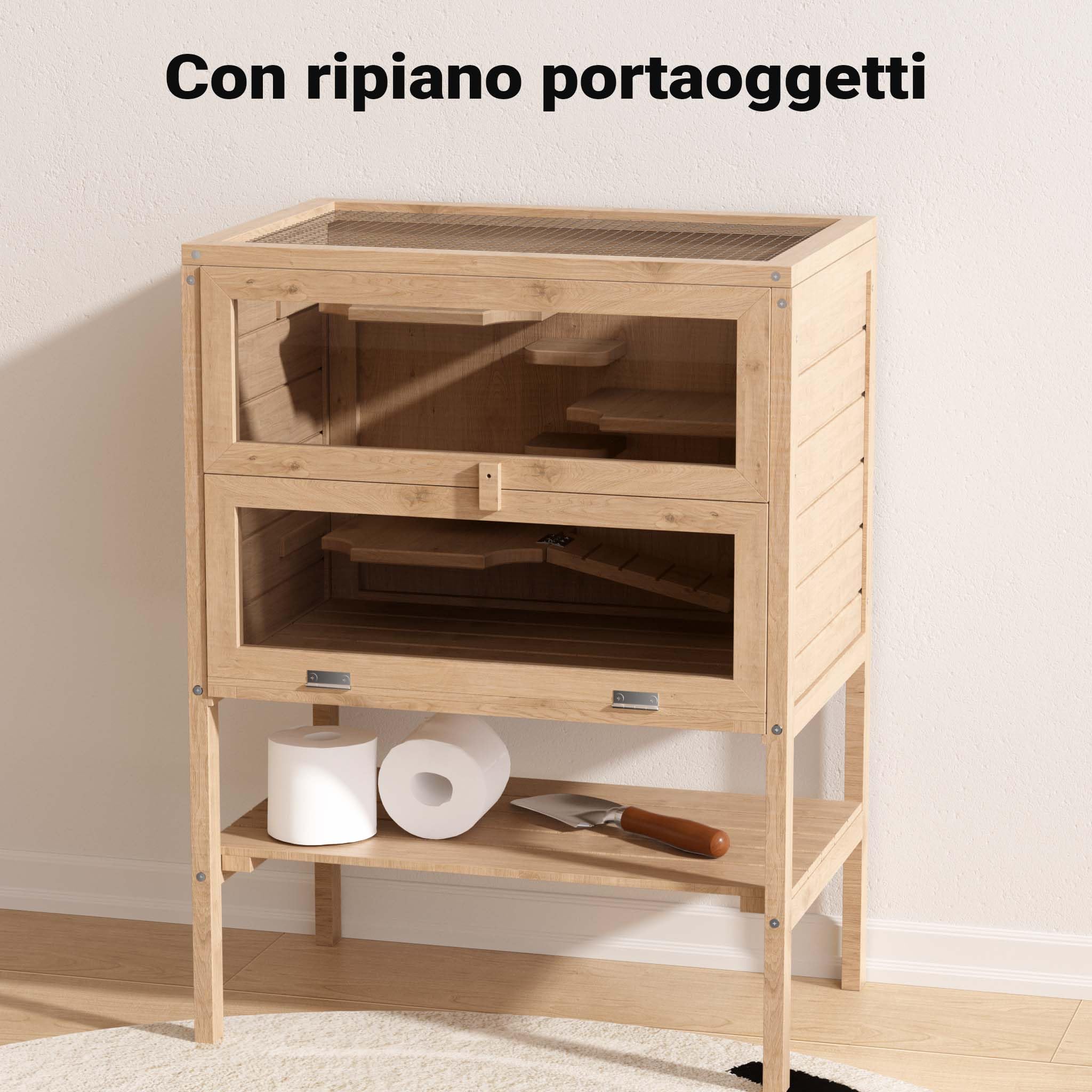 Wiltec Gabbia Roditori 3 Livelli 60x40x80 Legno Plexiglas