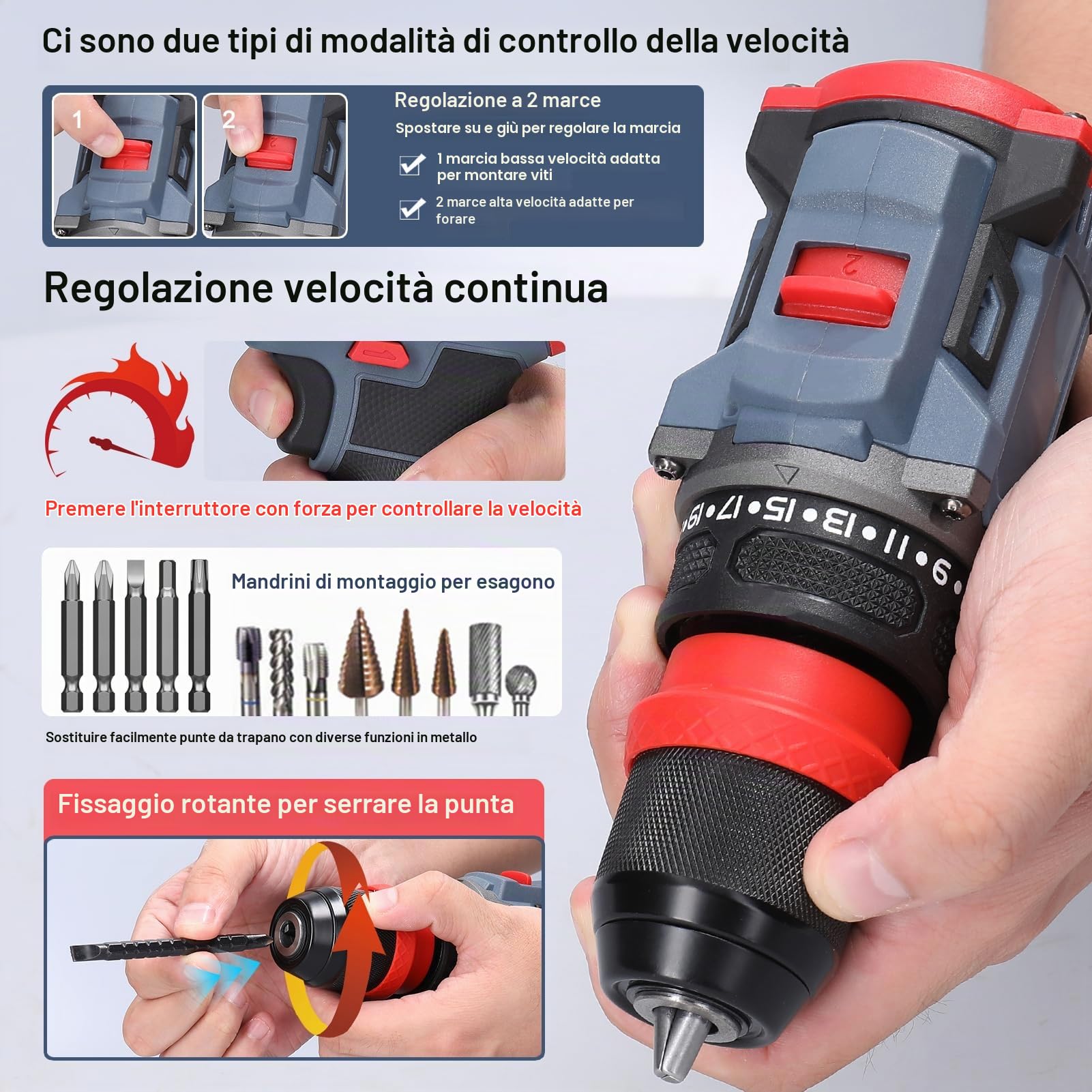 Weytoll Trapano Avvitatore Batteria 21V 55Nm Brushless 2in1