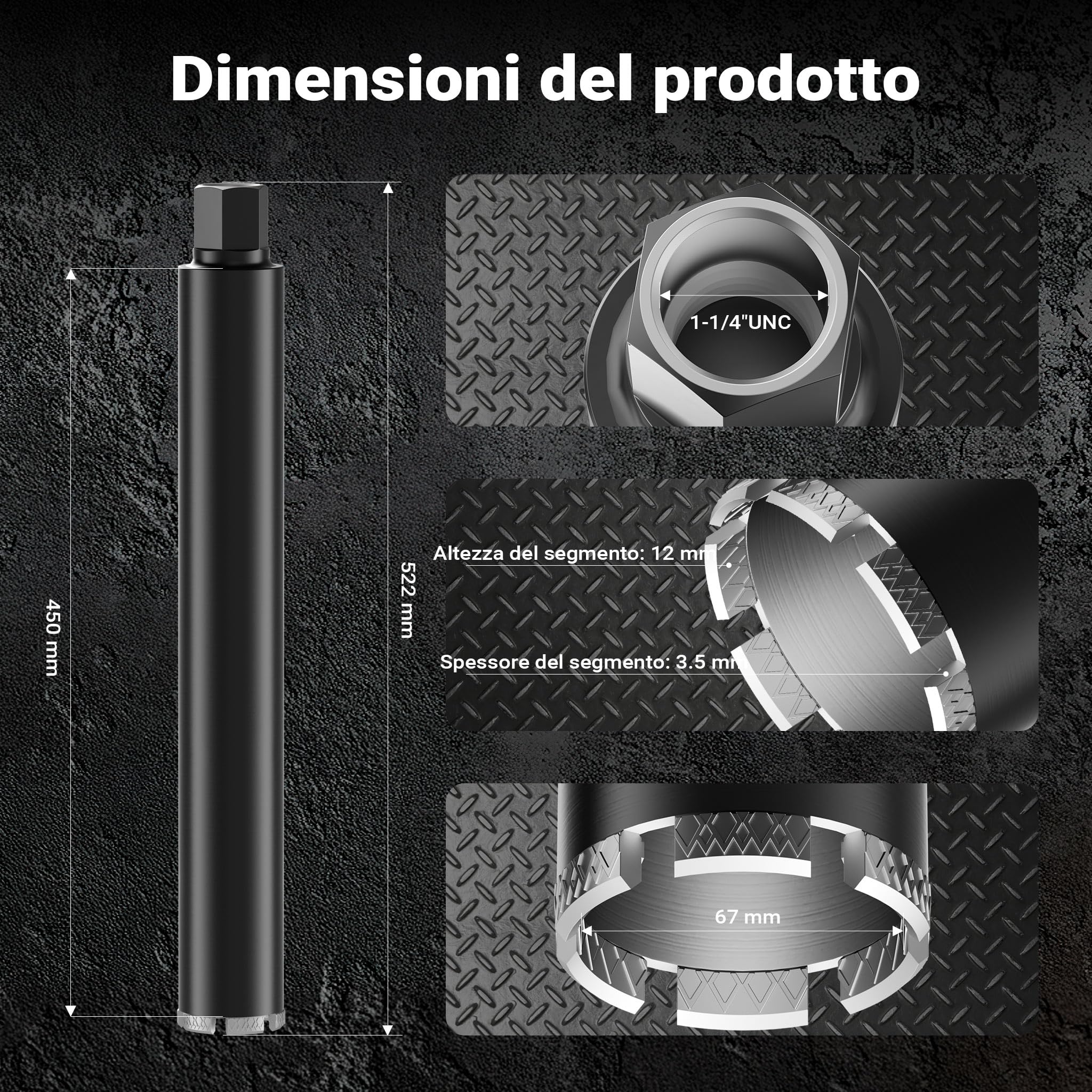 Wiltec Punta Diamantata Carotatrice Ø67 mm 450 mm Umido