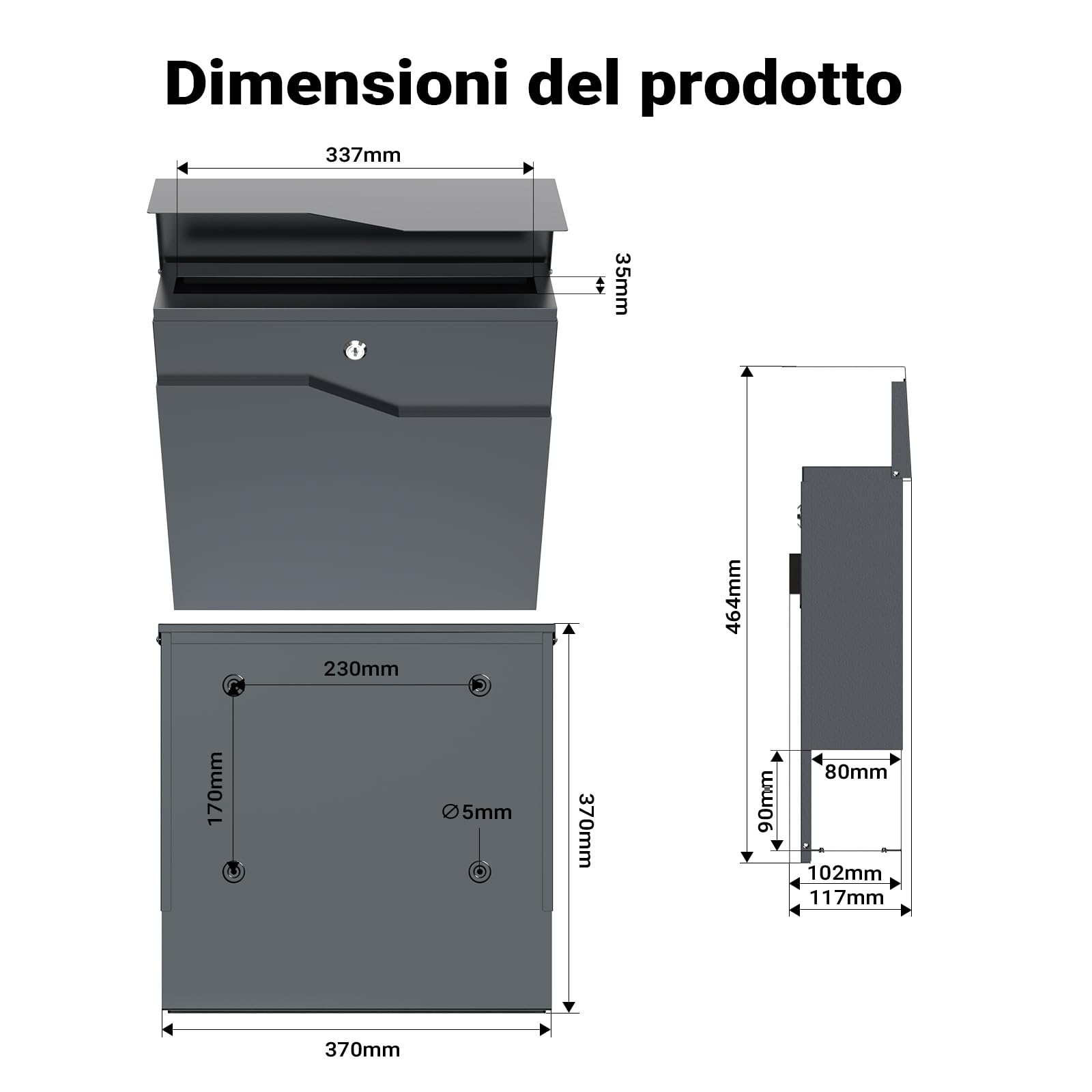 Wiltec V19 Cassetta Postale Grigio Scuro con Portagiornali