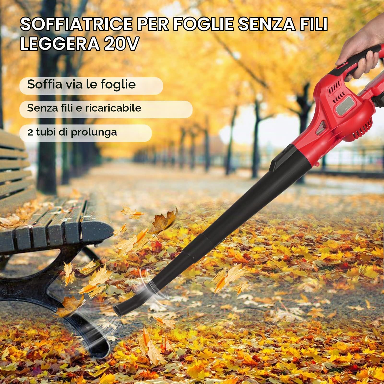 Weytoll Soffiatore foglie 20V 2.0Ah 2 velocita