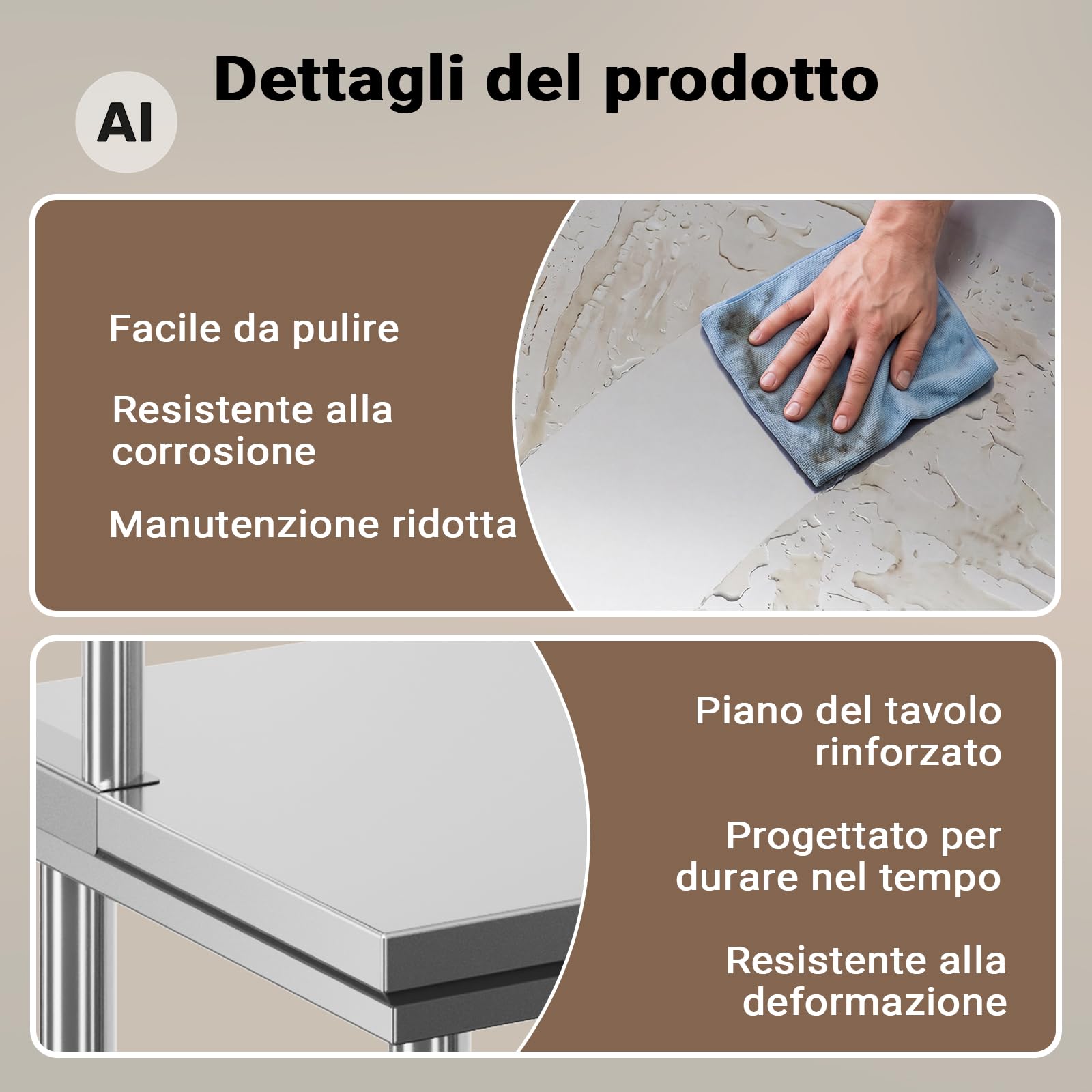 Wiltec Tavolo Lavoro Acciaio Inox 120x60x145 cm 2 Ripiani