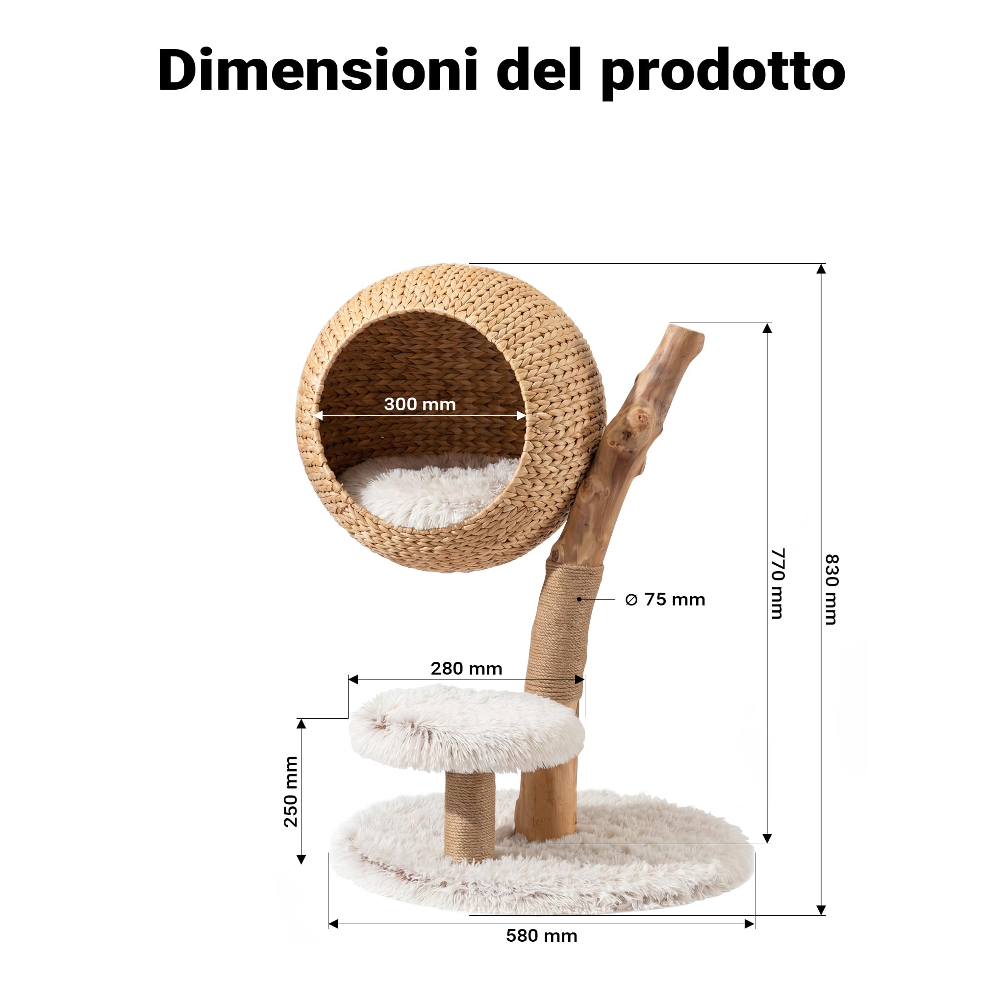 Fudajo Albero Tiragraffi Rami 83 cm Cestino Peluche