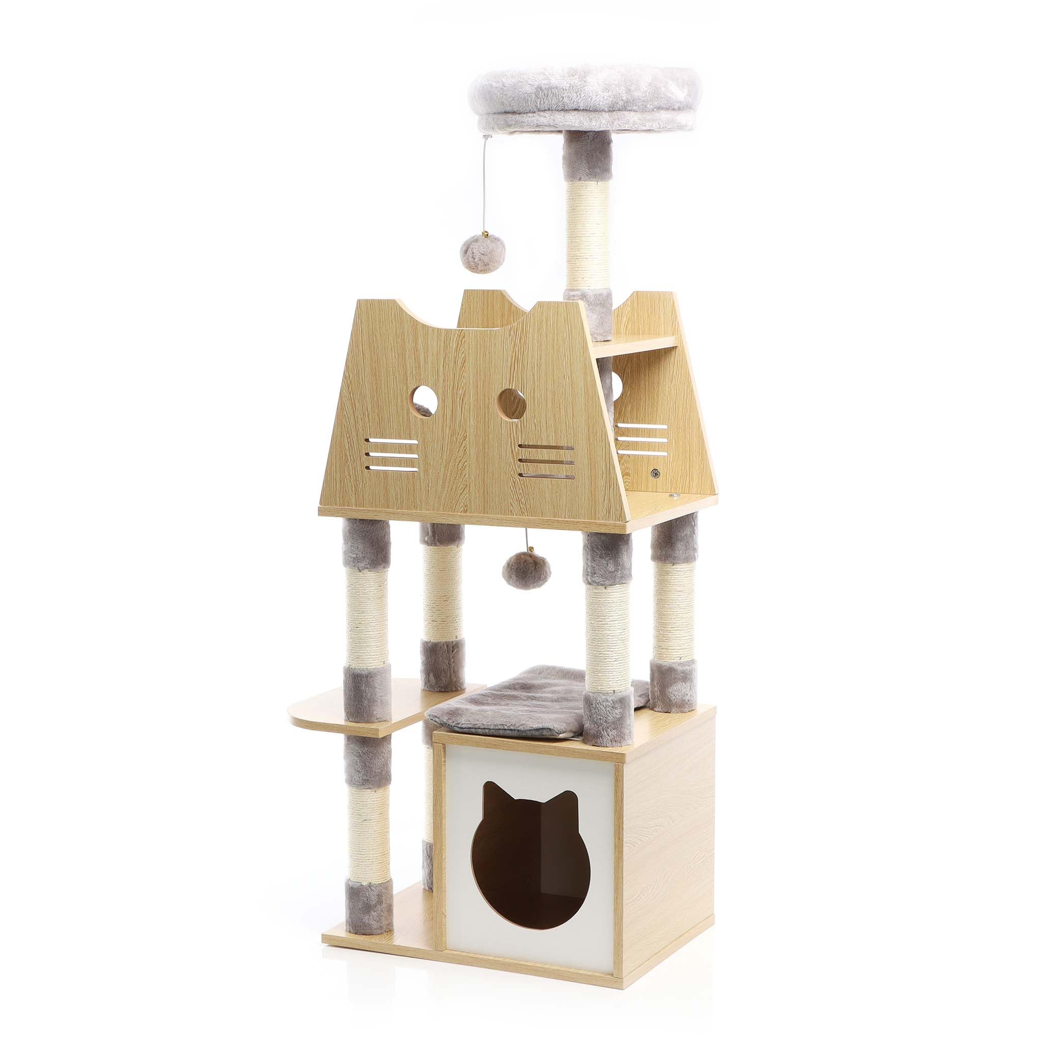 Fudajo Albero Tiragraffi 126cm Grigio con Casetta e Cuccia