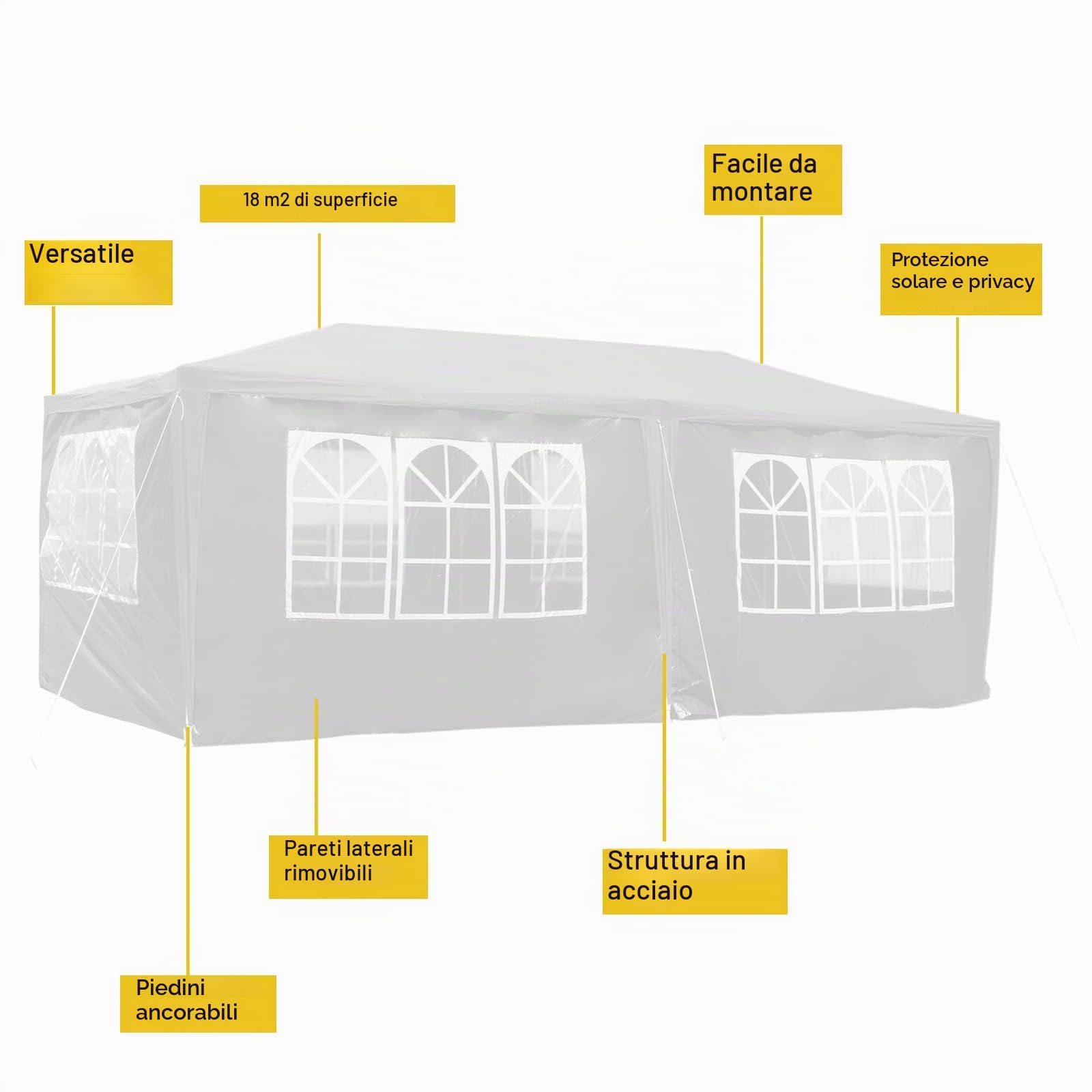 Wiltec Gazebo 3x6 m bianco con pareti UV50+