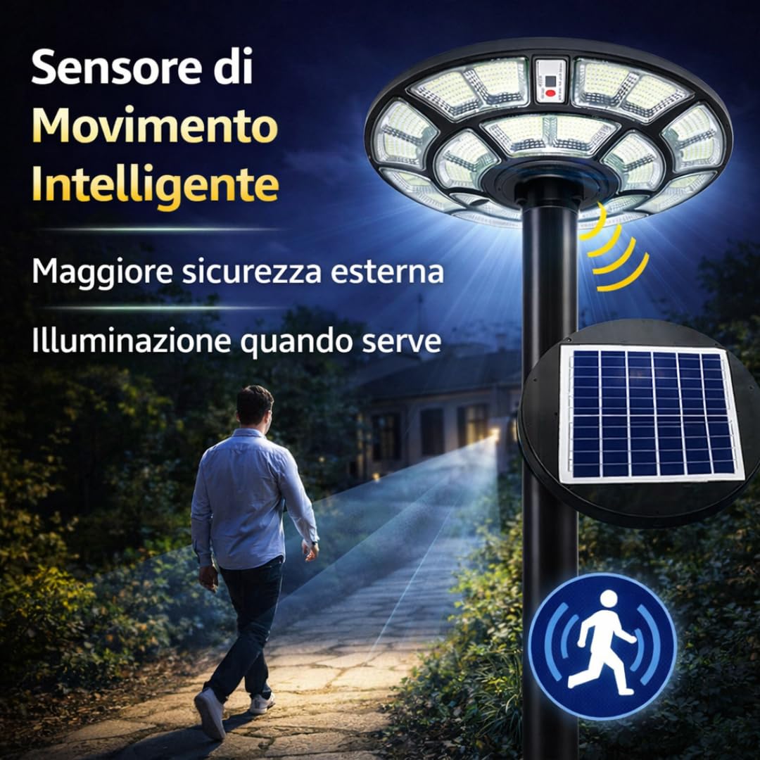 DE ROSA SHOP UFO 1200W Lampione Solare LED Esterno IP67