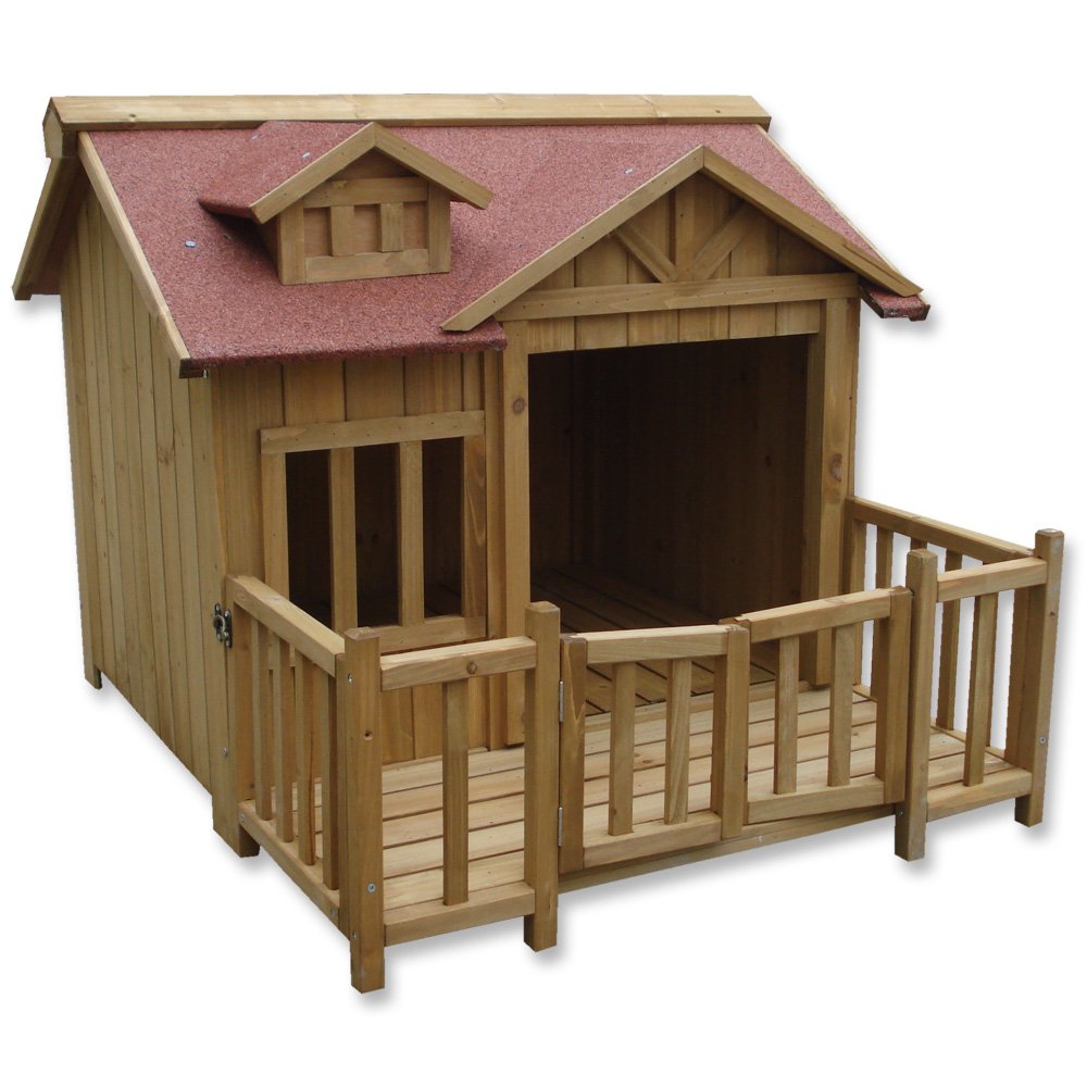 Wiltec Cuccia Cani XL in Legno Marrone con Terrazza