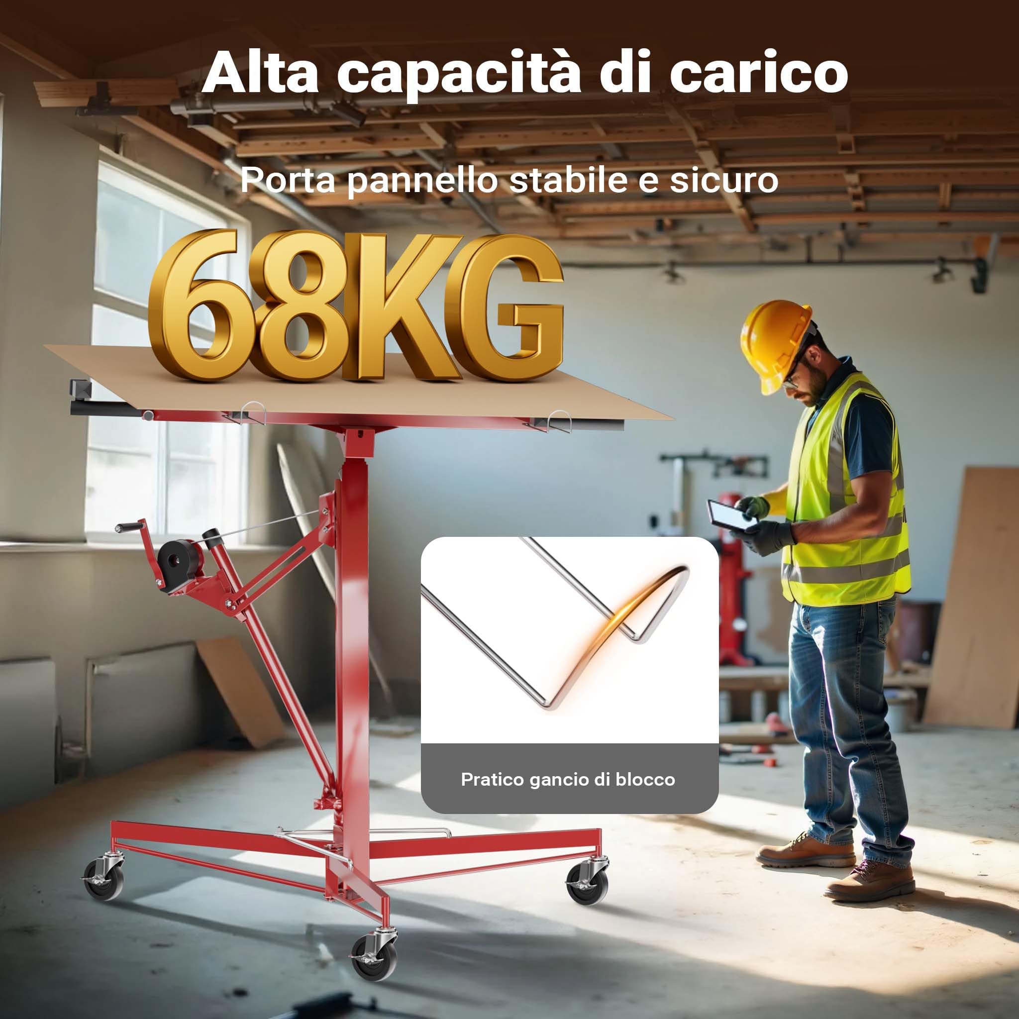 Wiltec XXL alzalastre 68 kg 140-350 cm rosso