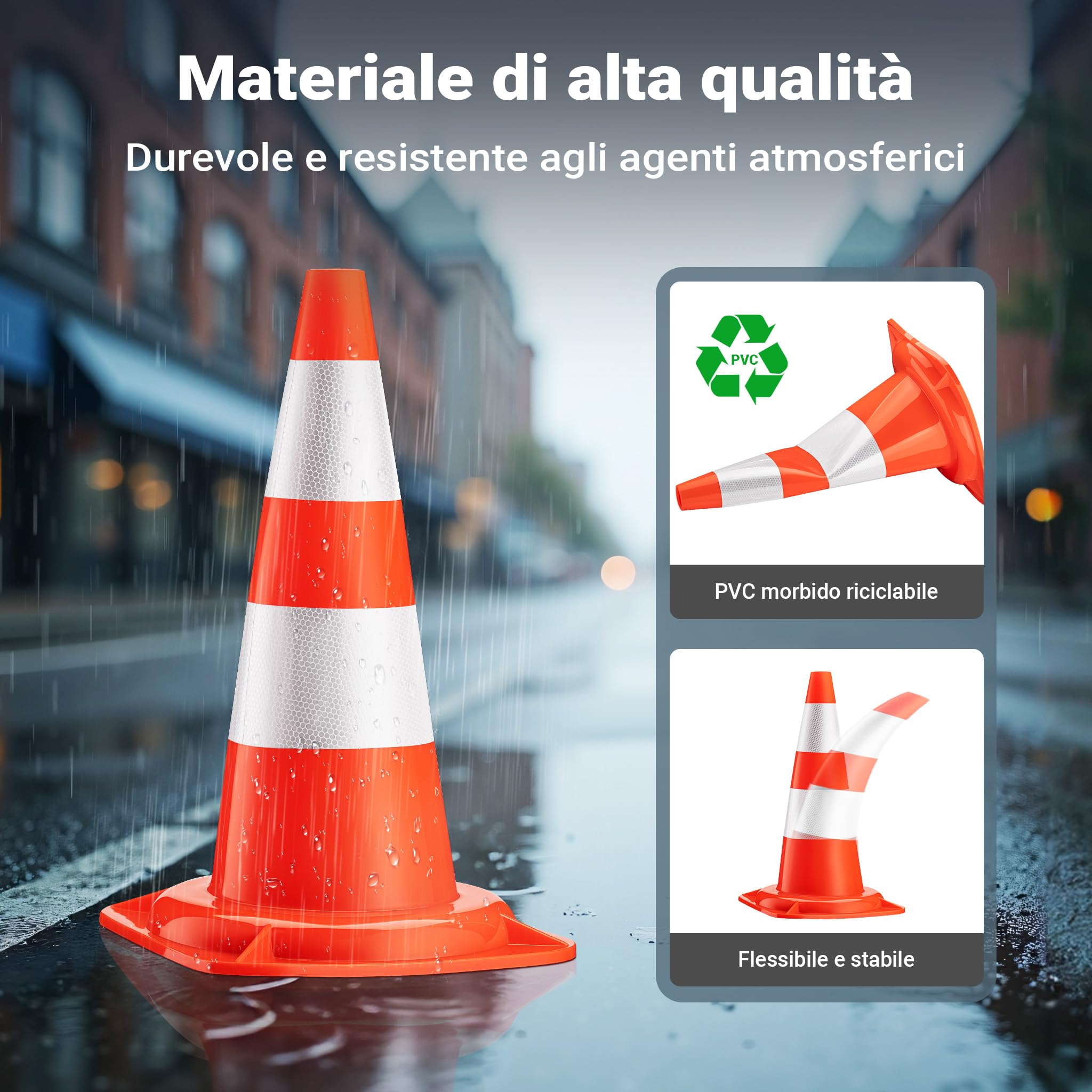 Wiltec Cono Stradale 50 cm PVC Riflettente Cantiere