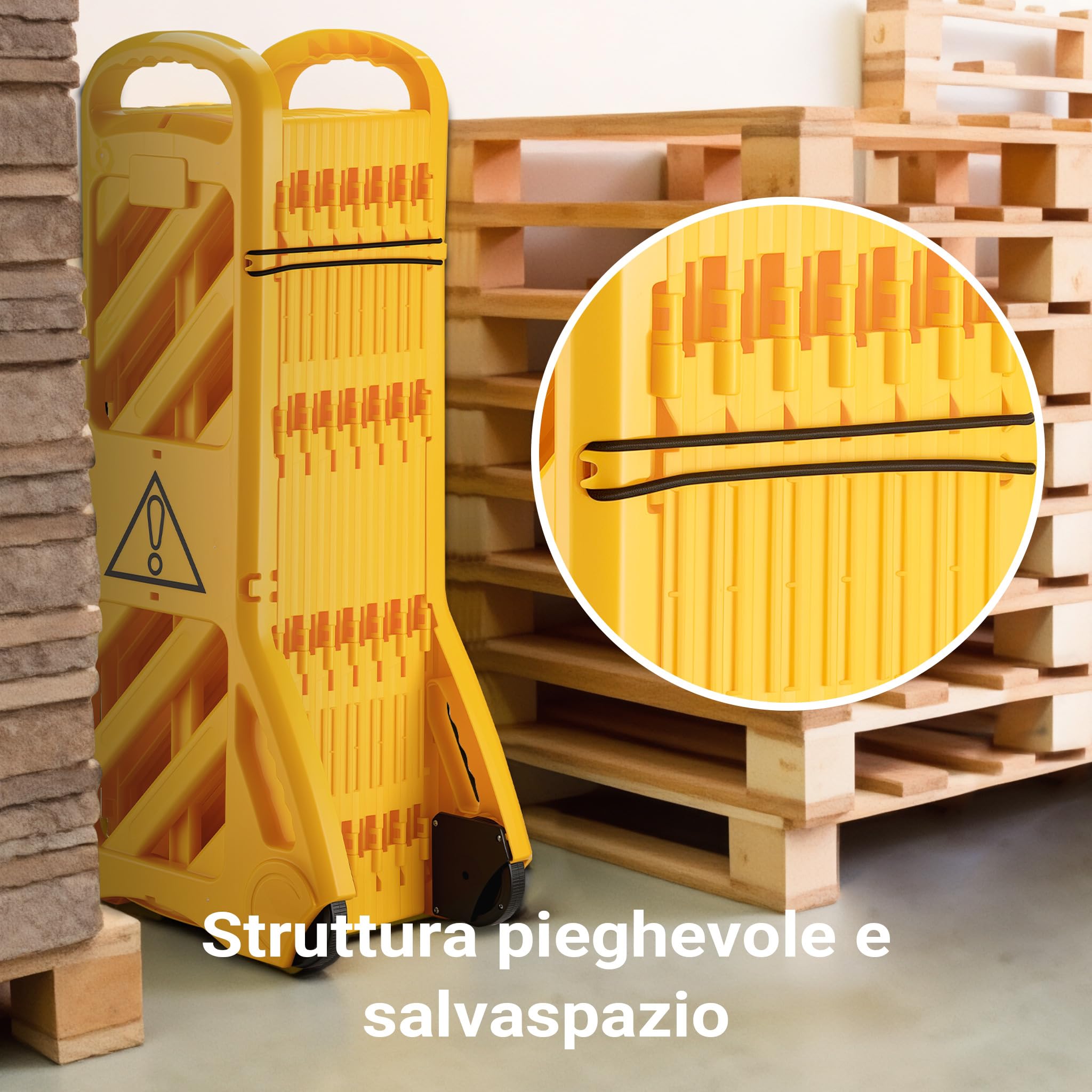 Wiltec Barriera mobile pieghevole 3,9 m PE con ruote gialla