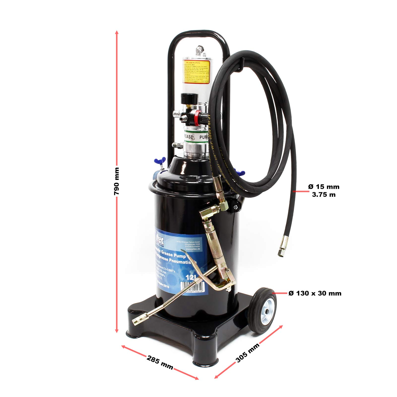 Wiltec Ingrassatore aria compressa 12L carrellato professionale