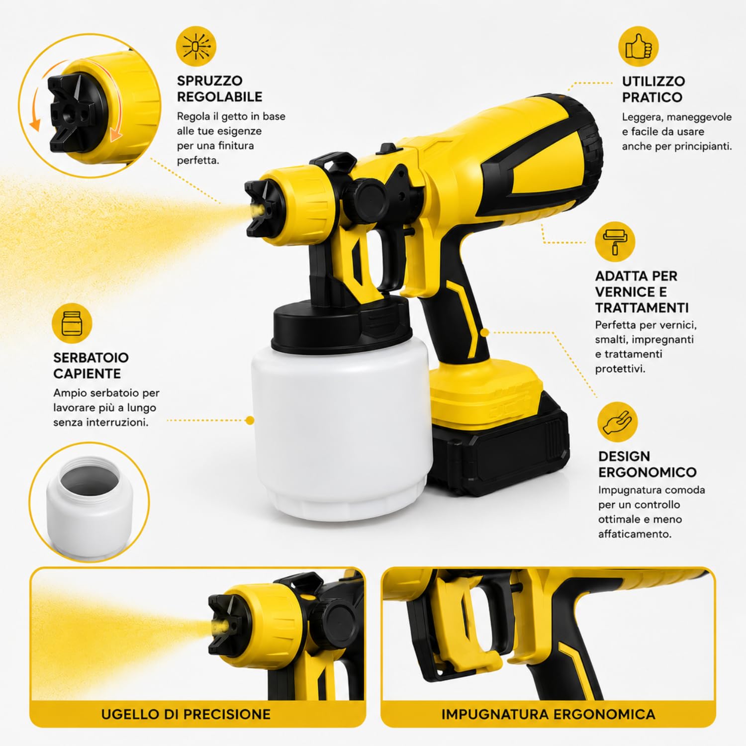 DE ROSA SHOP Pistola a Spruzzo HVLP 800W 800ml 48V